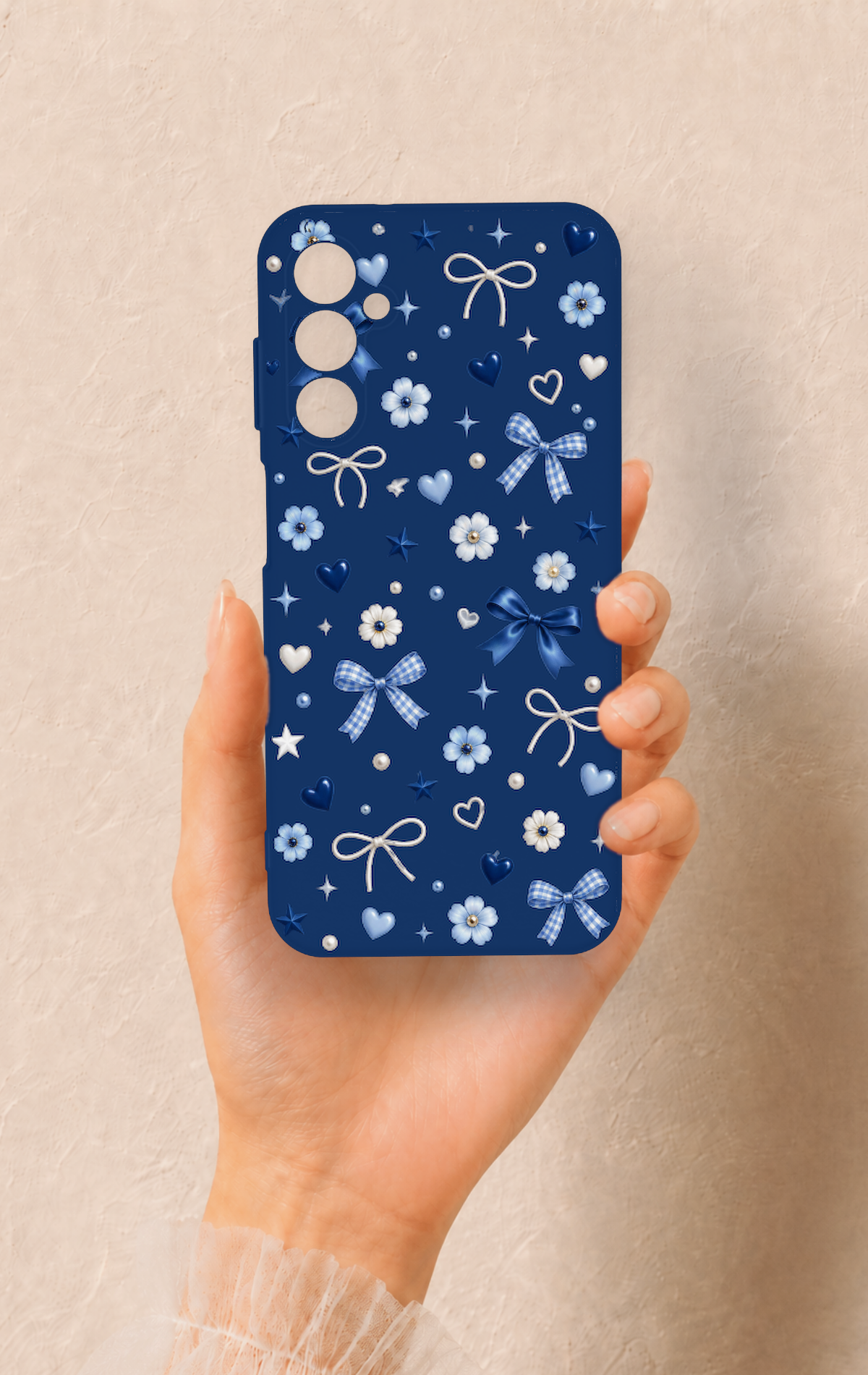Samsung M14 Uyumlu Mavi Papatya Fiyonk Desenli Silikon Kılıf