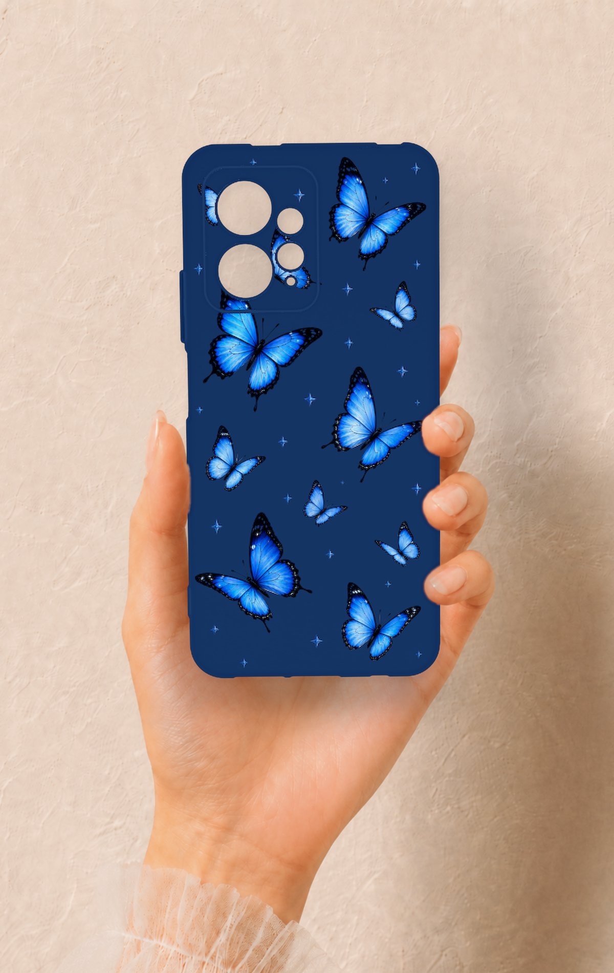 Redmi Note 12 4G Uyumlu Parlak Mavi Kelebek Desenli Silikon Kılıf