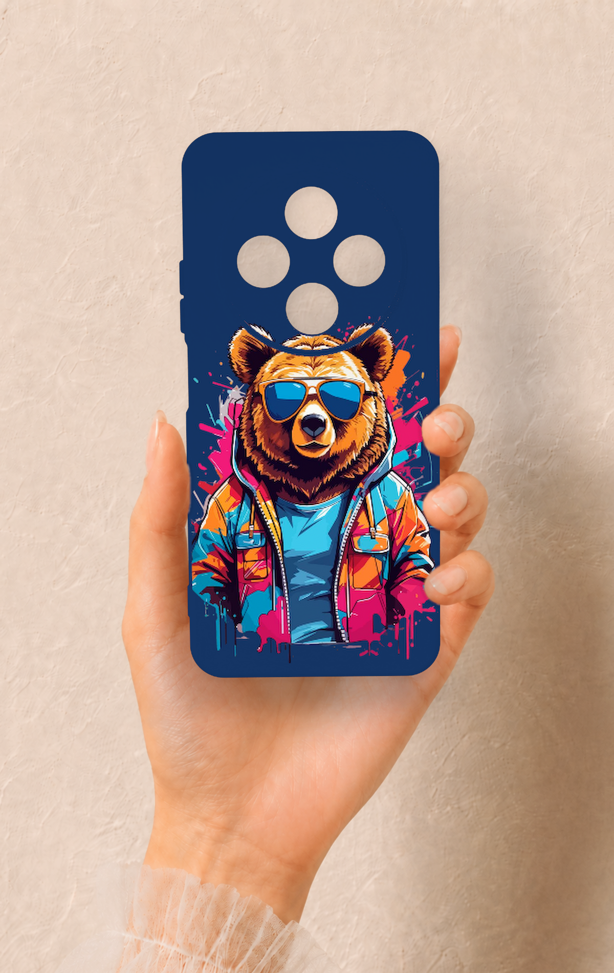 Redmi 14C Uyumlu Gözlüklü Ayı Desenli Silikon Kılıf