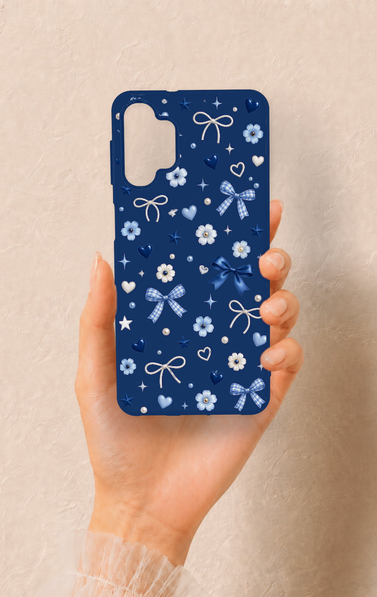 Samsung A32 Uyumlu Mavi Papatya Fiyonk Desenli Silikon Kılıf
