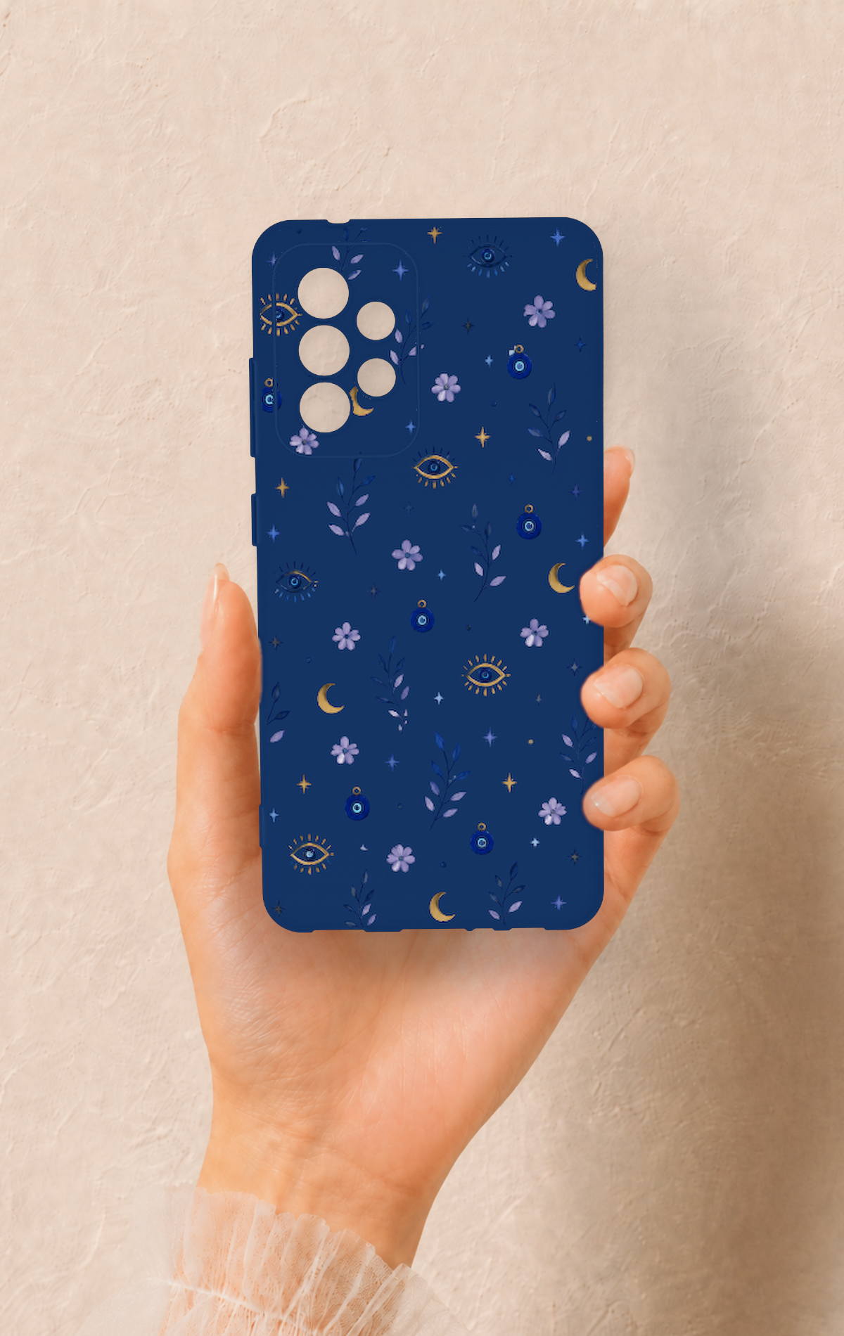 Samsung A52 Uyumlu Mavi Nazar Papatya Desenli Silikon Kılıf