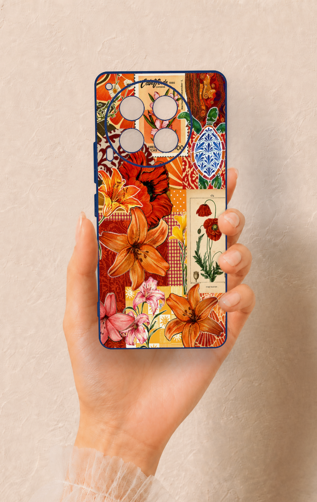Tecno Camon 30 Uyumlu Turuncu Zambak Desenli Silikon Kılıf