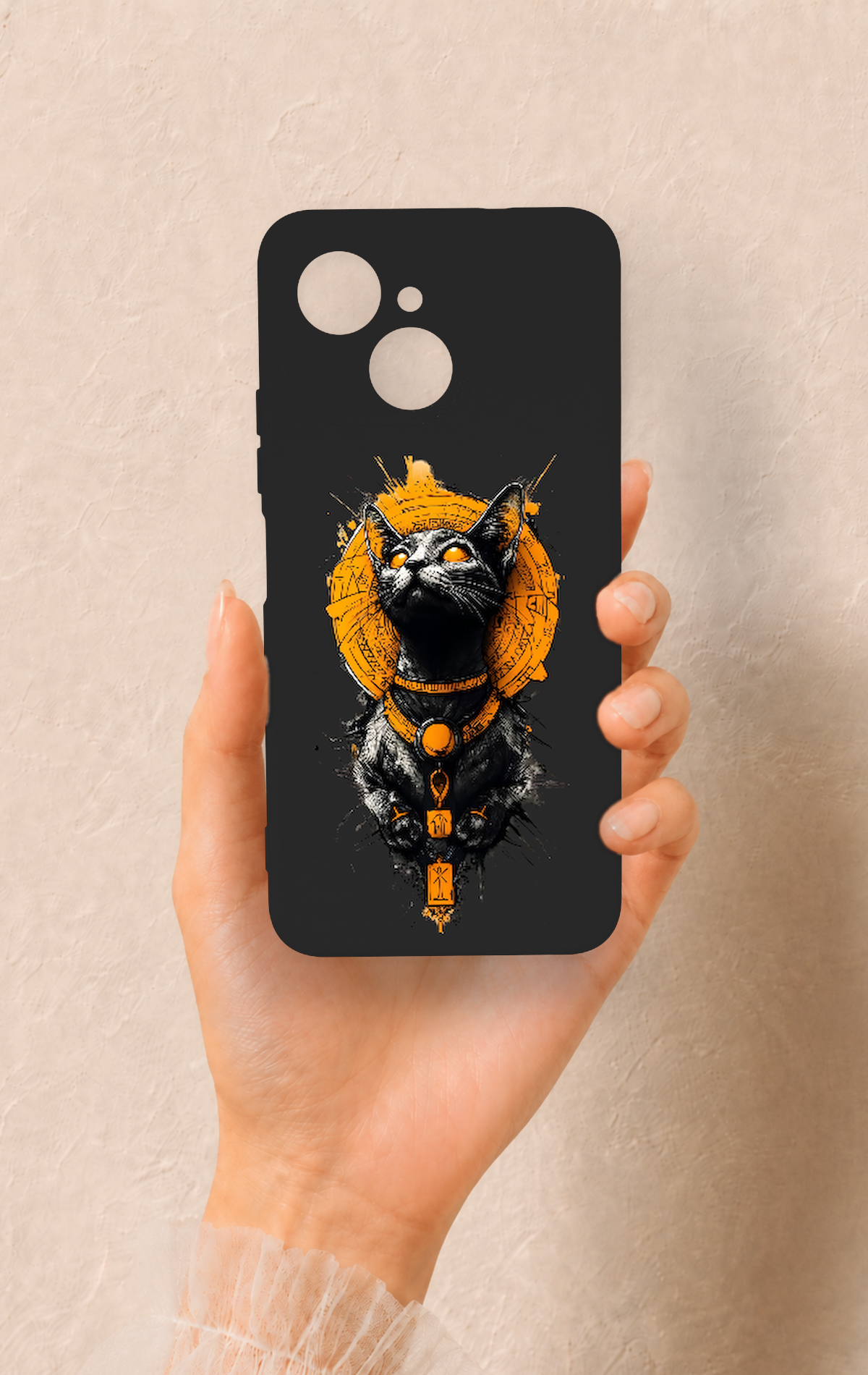 Tecno Spark 40C Uyumlu Mısırlı Kedi Tanrısı Desenli Silikon Kılıf