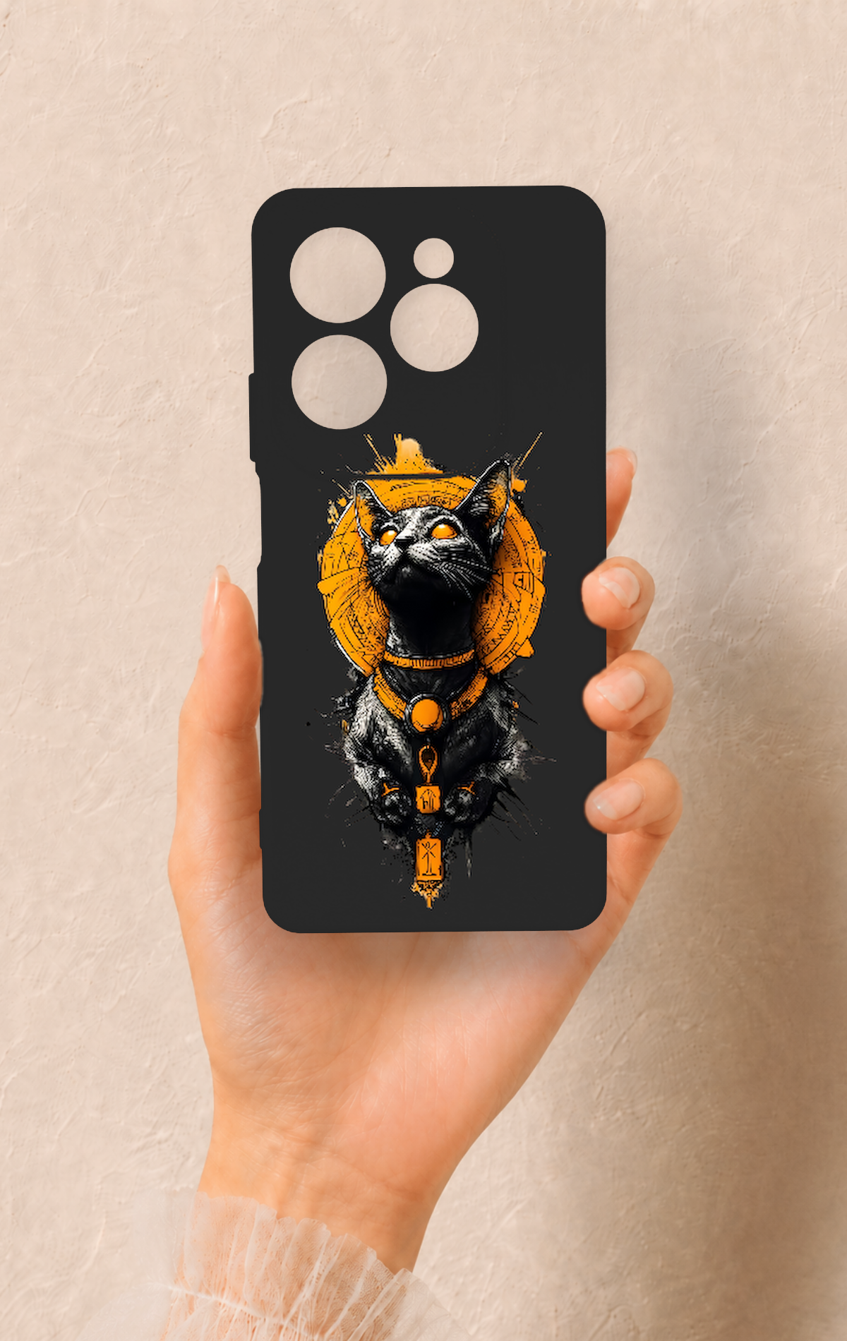 İnfinix Hot 40 Pro Uyumlu Mısırlı Kedi Tanrısı Desenli Silikon Kılıf