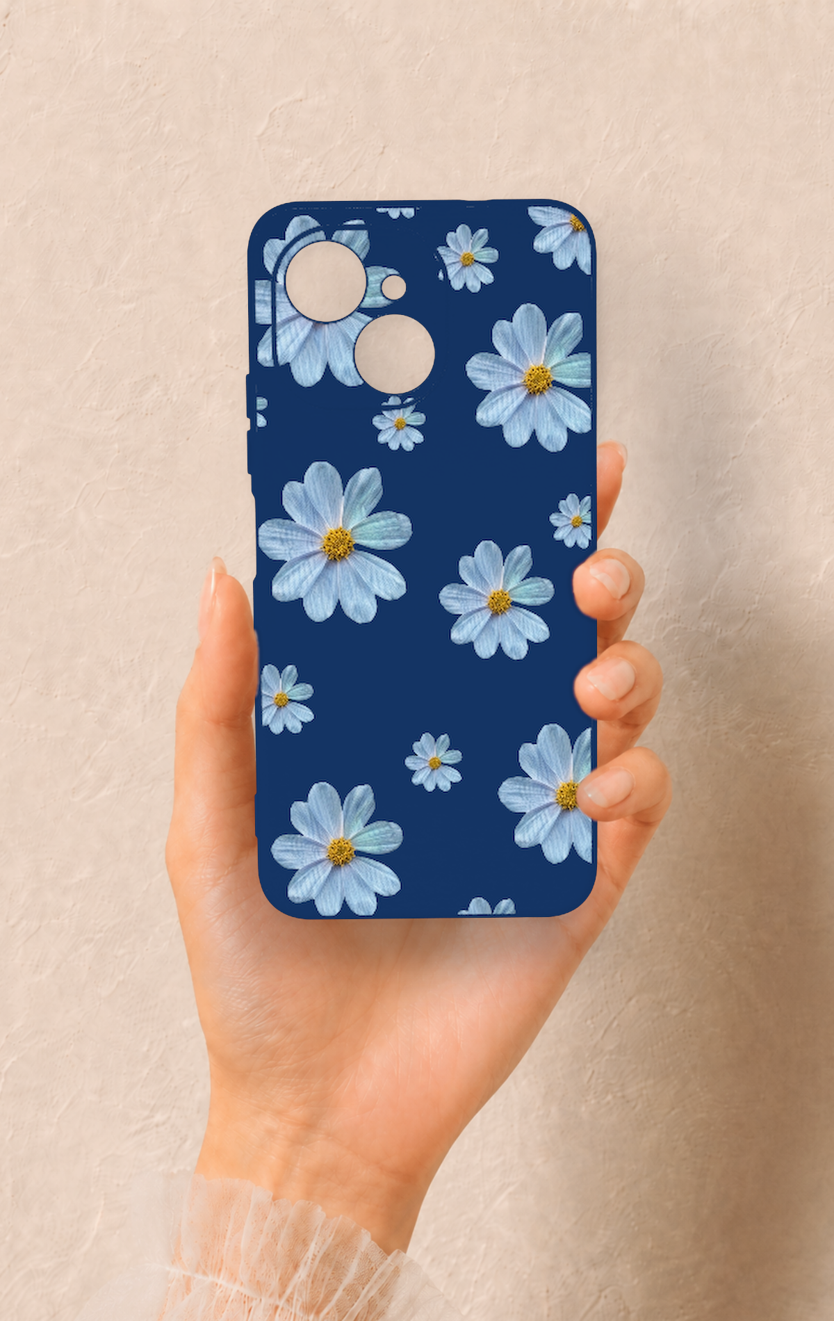 Tecno Spark 40C Uyumlu Mavi Papatya Desenli Silikon Kılıf