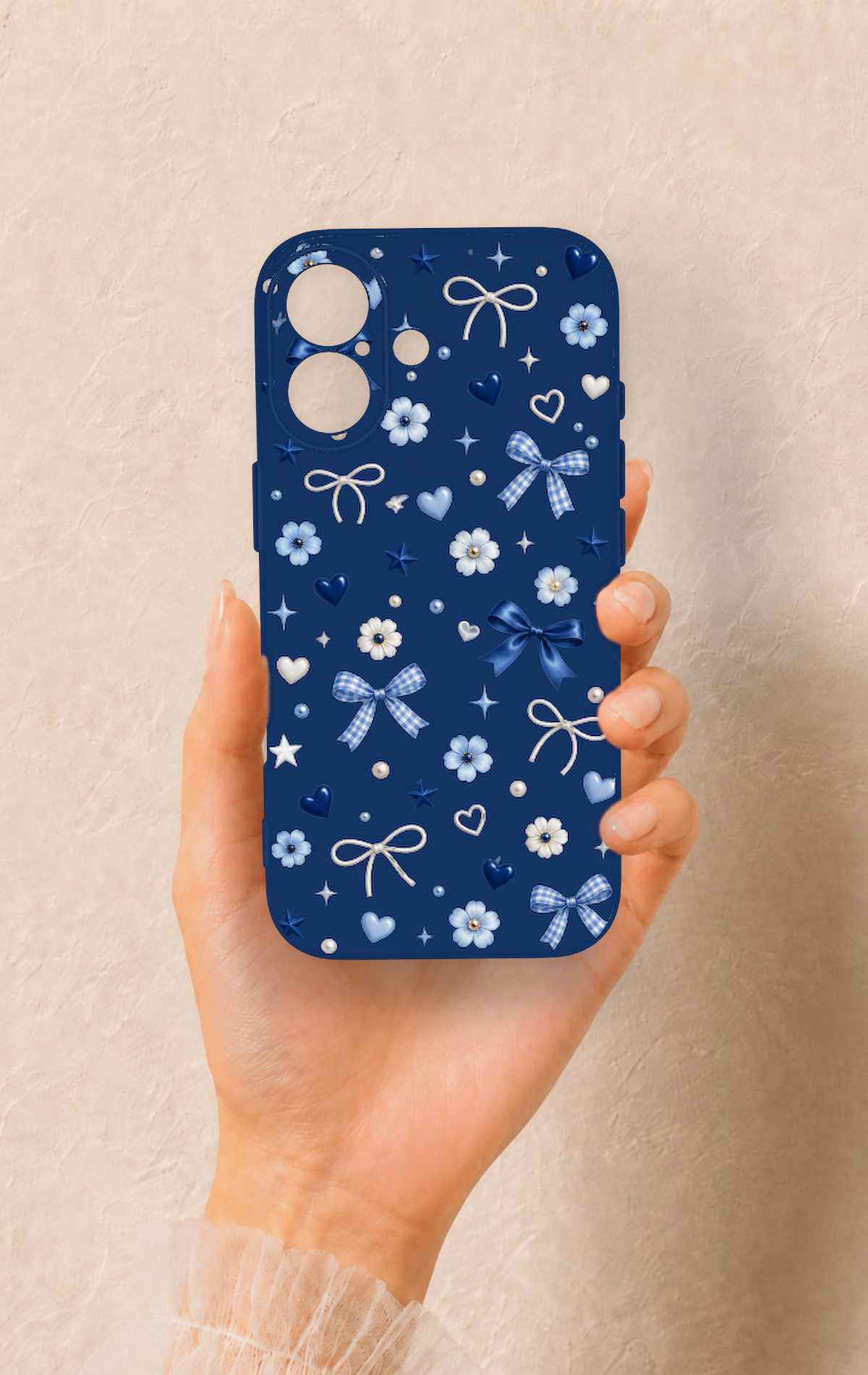 iPhone 17 Uyumlu Mavi Papatya Fiyonk Desenli Silikon Kılıf