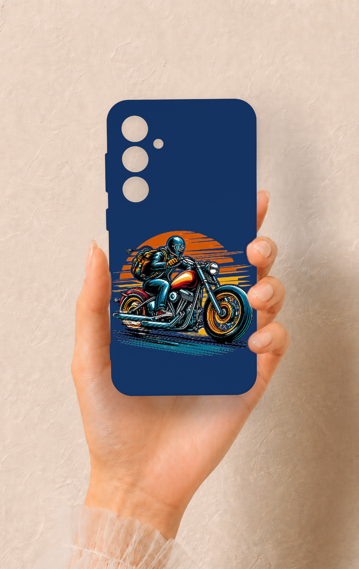 Samsung S23Fe Uyumlu Moto Rider Desenli Silikon Kılıf