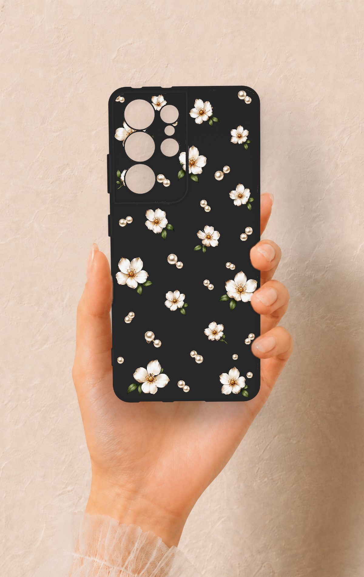 Samsung S21 Ultra Uyumlu İnci Papatya Desenli Silikon Kılıf