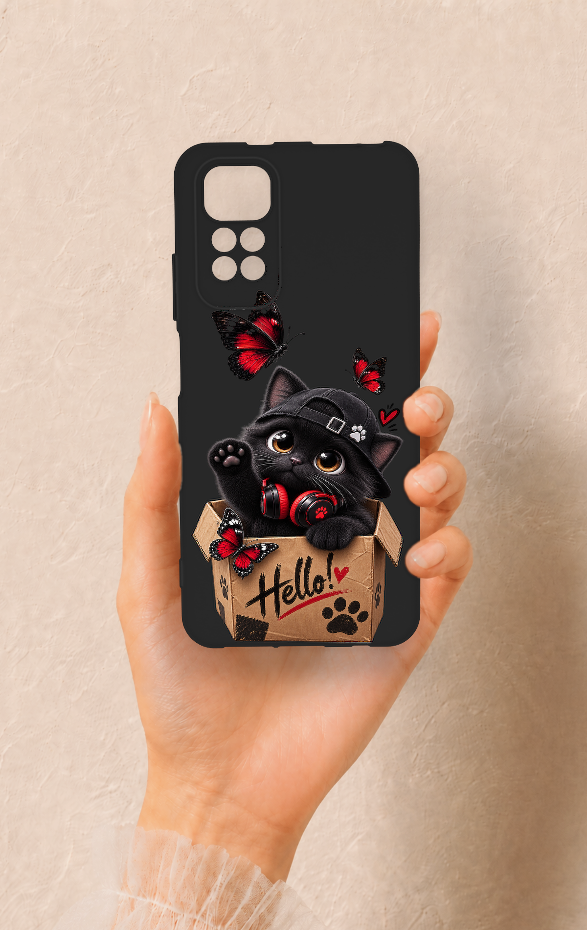 Redmi Note 11S Uyumlu Hello Cat Desenli Silikon Kılıf