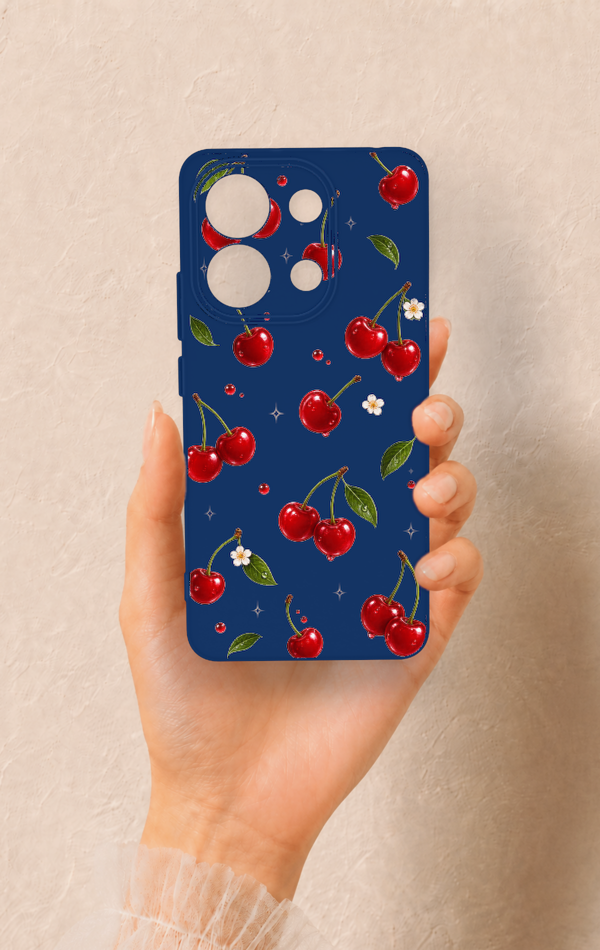 Redmi Note 13 4G Uyumlu Kiraz Papatya Desenli Silikon Kılıf