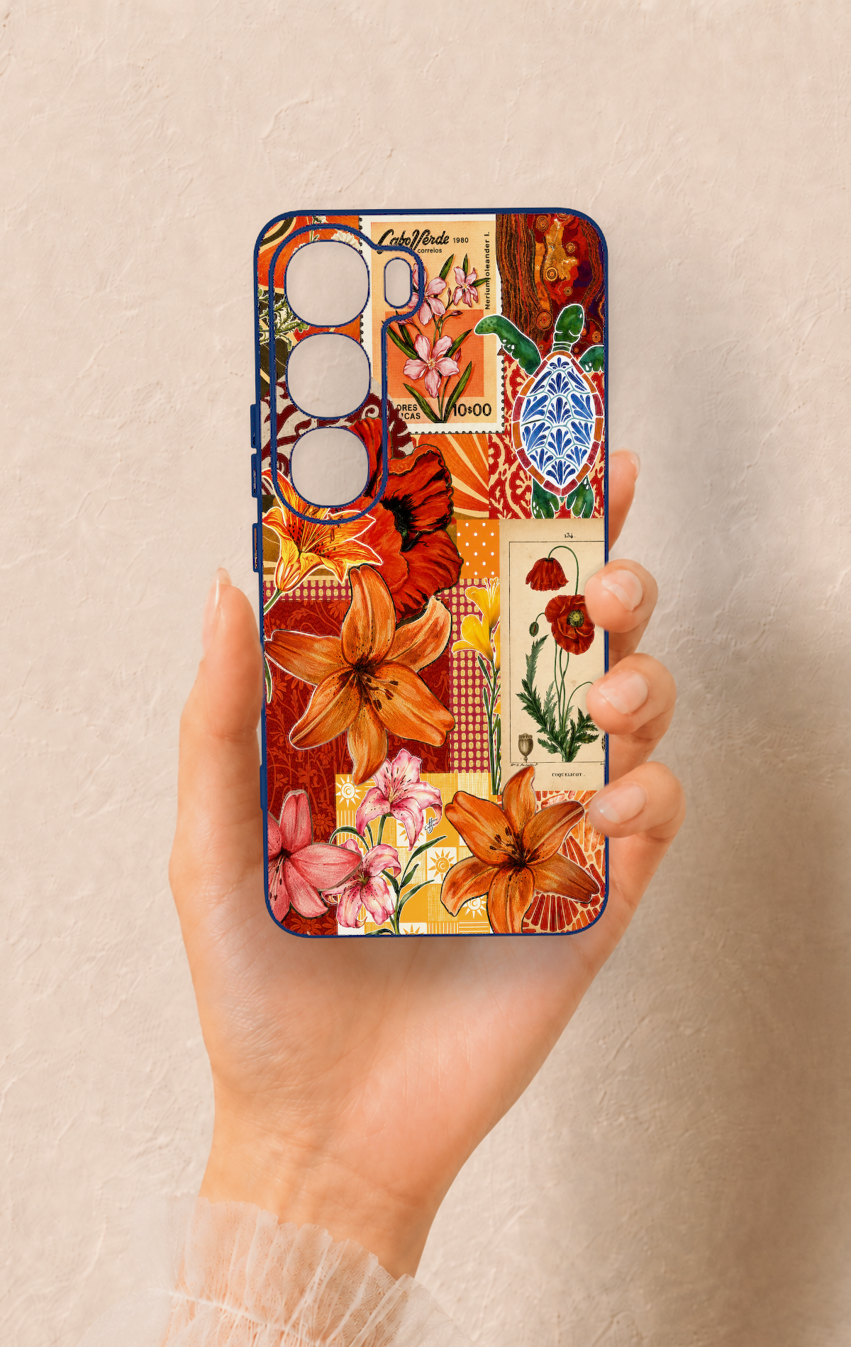 Vivo V40 Lite 5G Uyumlu Turuncu Zambak Desenli Silikon Kılıf