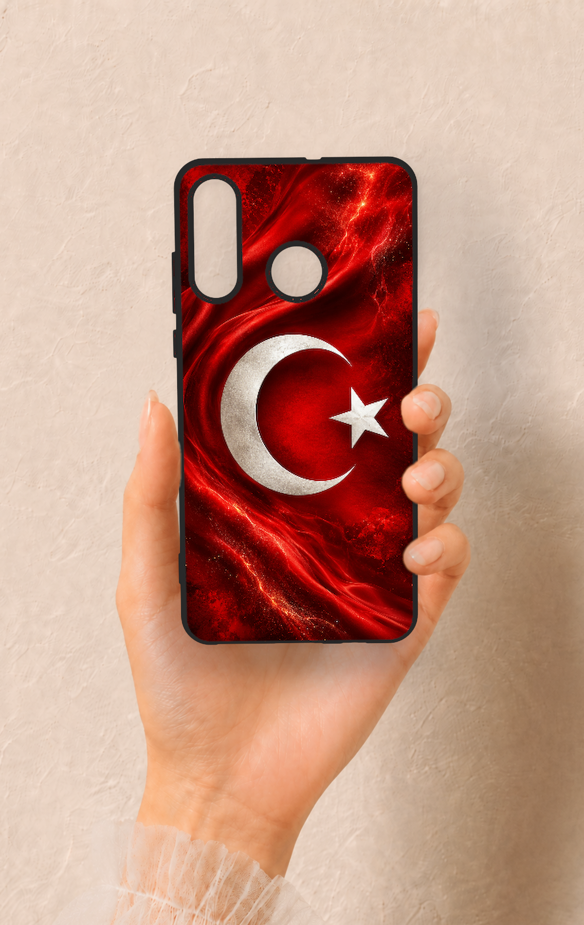 Huawei P30 Lite Uyumlu Türk Bayrağı Desenli Silikon Kılıf