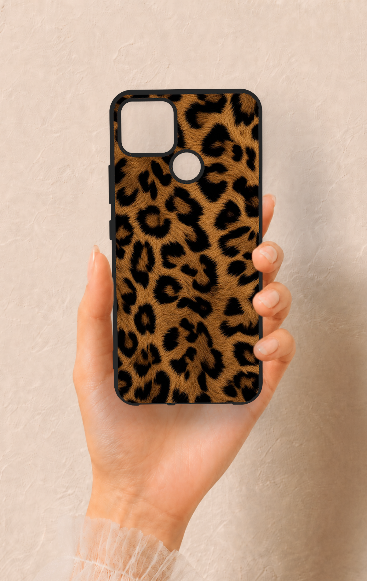 Realme C25 Uyumlu Koyu Leopar Deri Desenli Silikon Kılıf