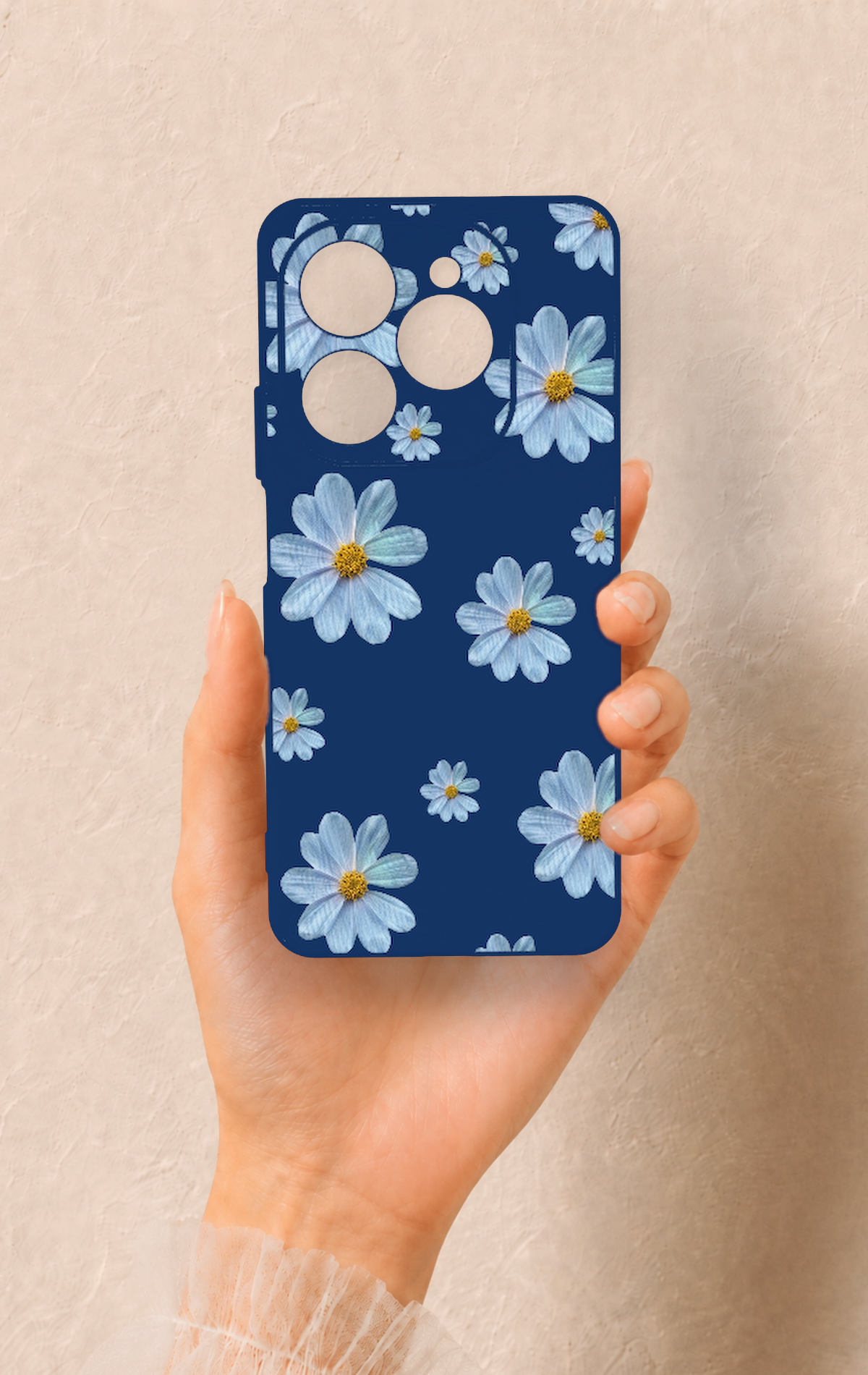 Tecno Spark 20 Pro Uyumlu Mavi Papatya Desenli Silikon Kılıf