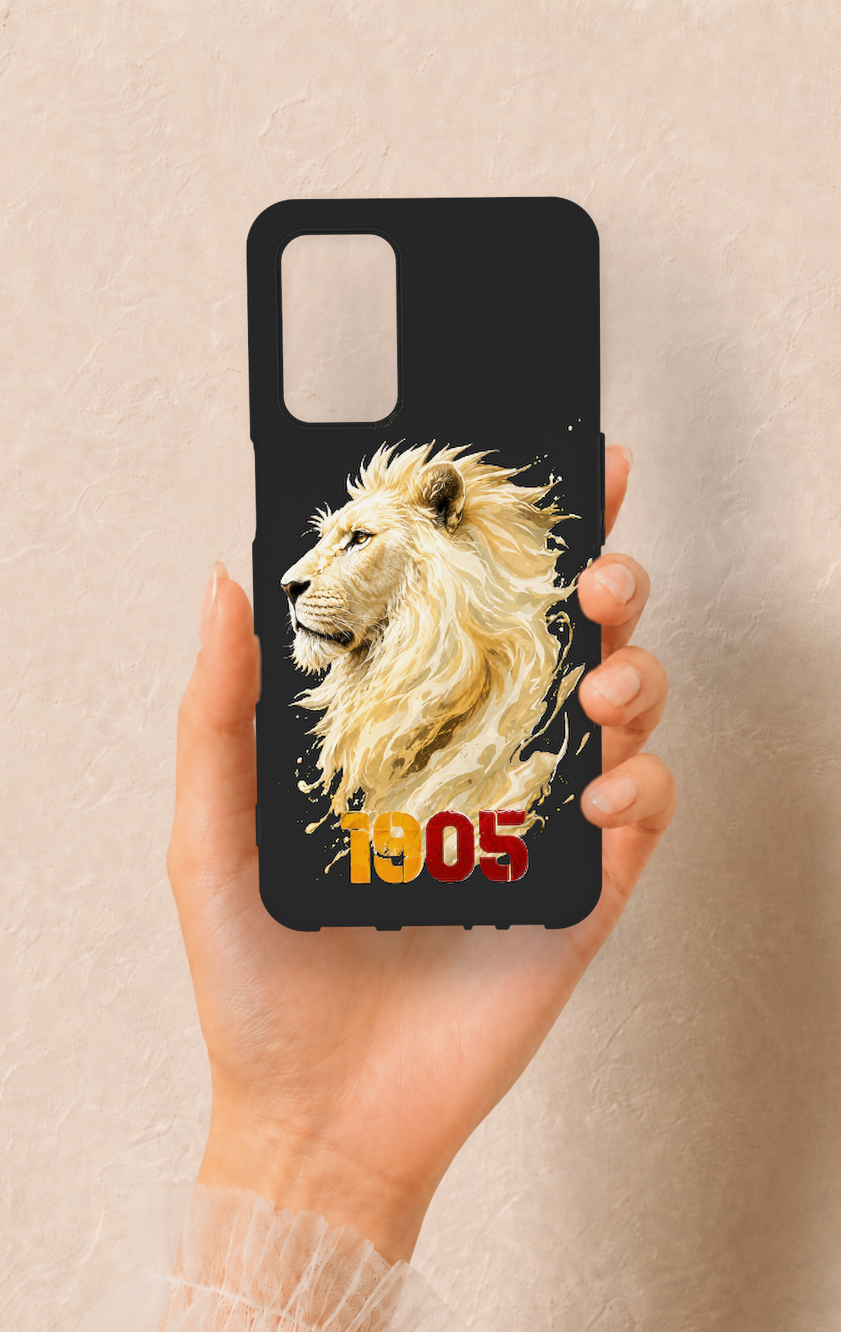 Oppo A55 Uyumlu Sarı Kırmızı 1905 Aslan Desenli Silikon Kılıf