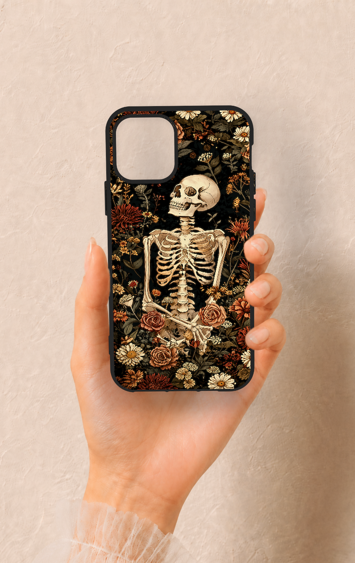 iPhone 11 Pro Uyumlu Çiçek İskelet Desenli Silikon Kılıf