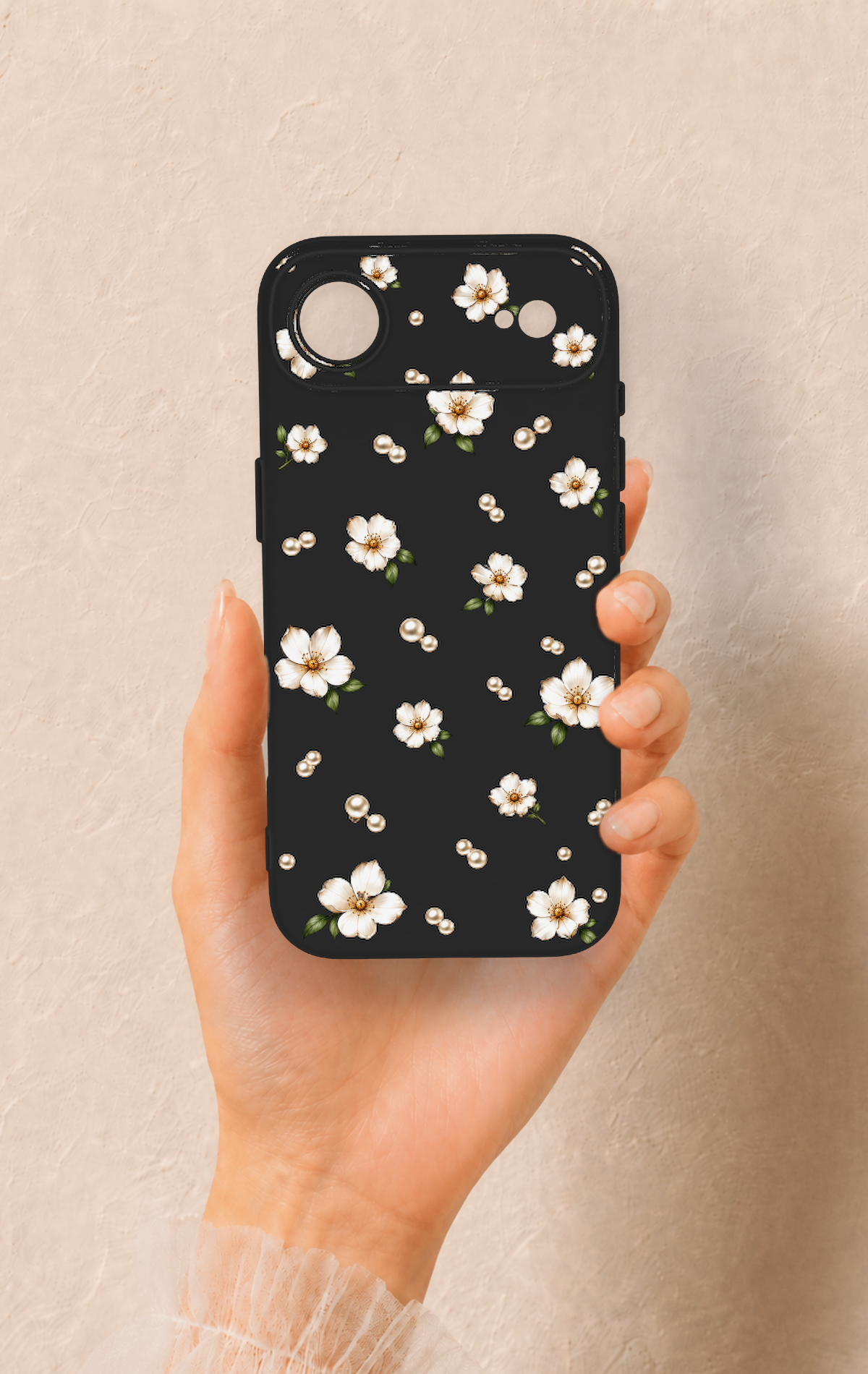 iPhone 17 Air Uyumlu İnci Papatya Desenli Silikon Kılıf