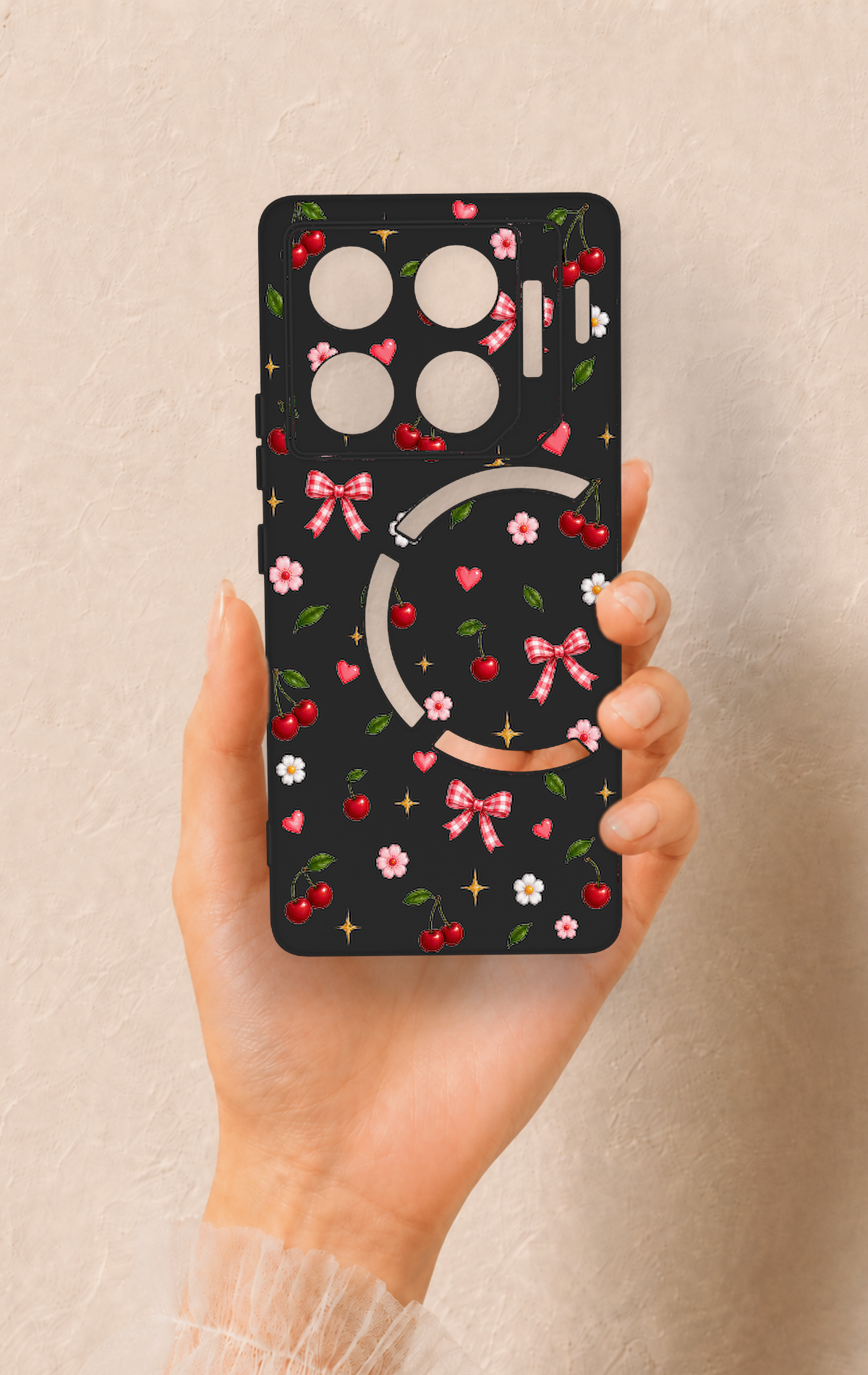 İnfinix Gt 20 Pro Uyumlu Papatya Kiraz Fiyonk Desenli Silikon Kılıf