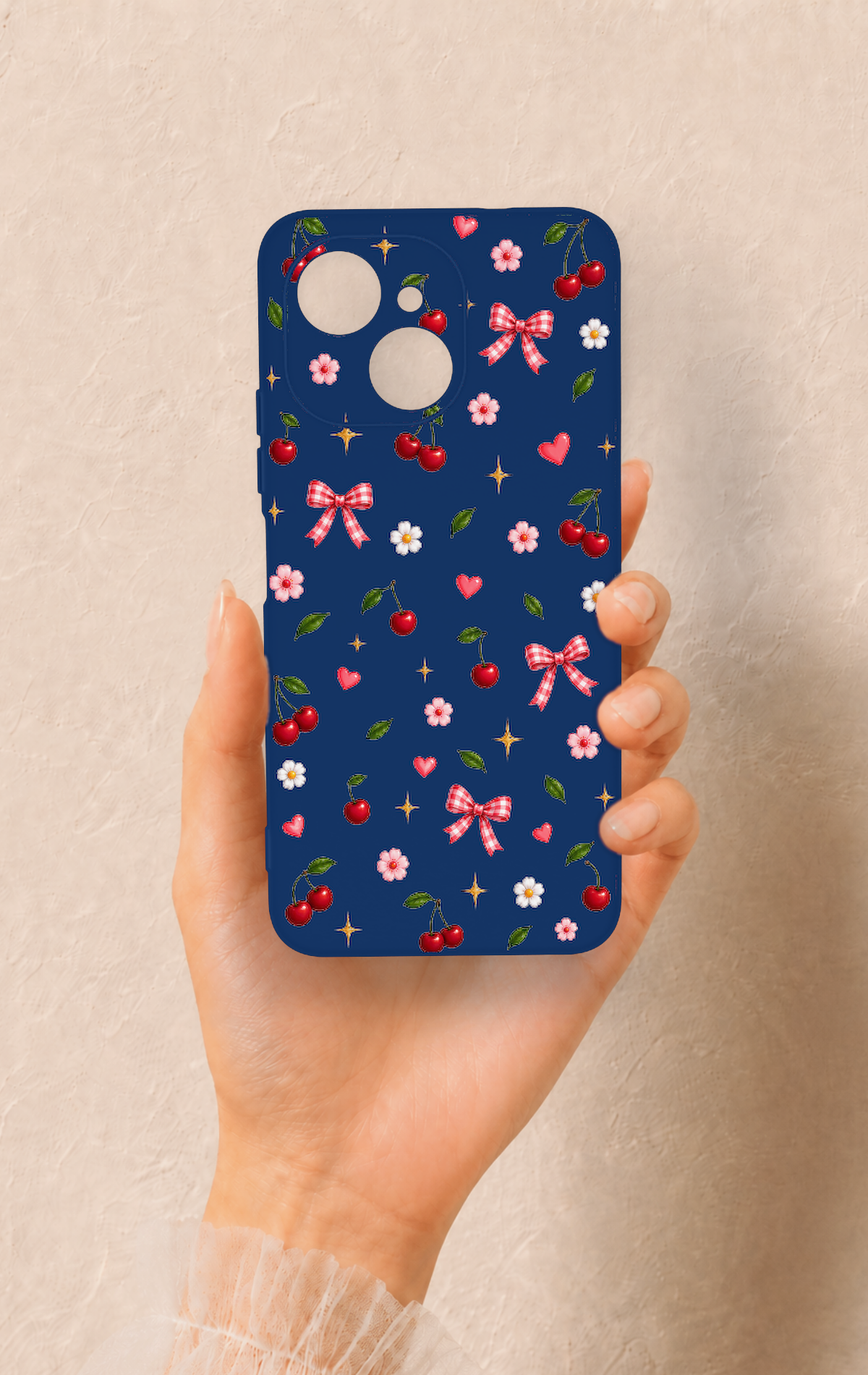 Tecno Spark 40C Uyumlu Çiçek Kiraz Fiyonk Desenli Silikon Kılıf