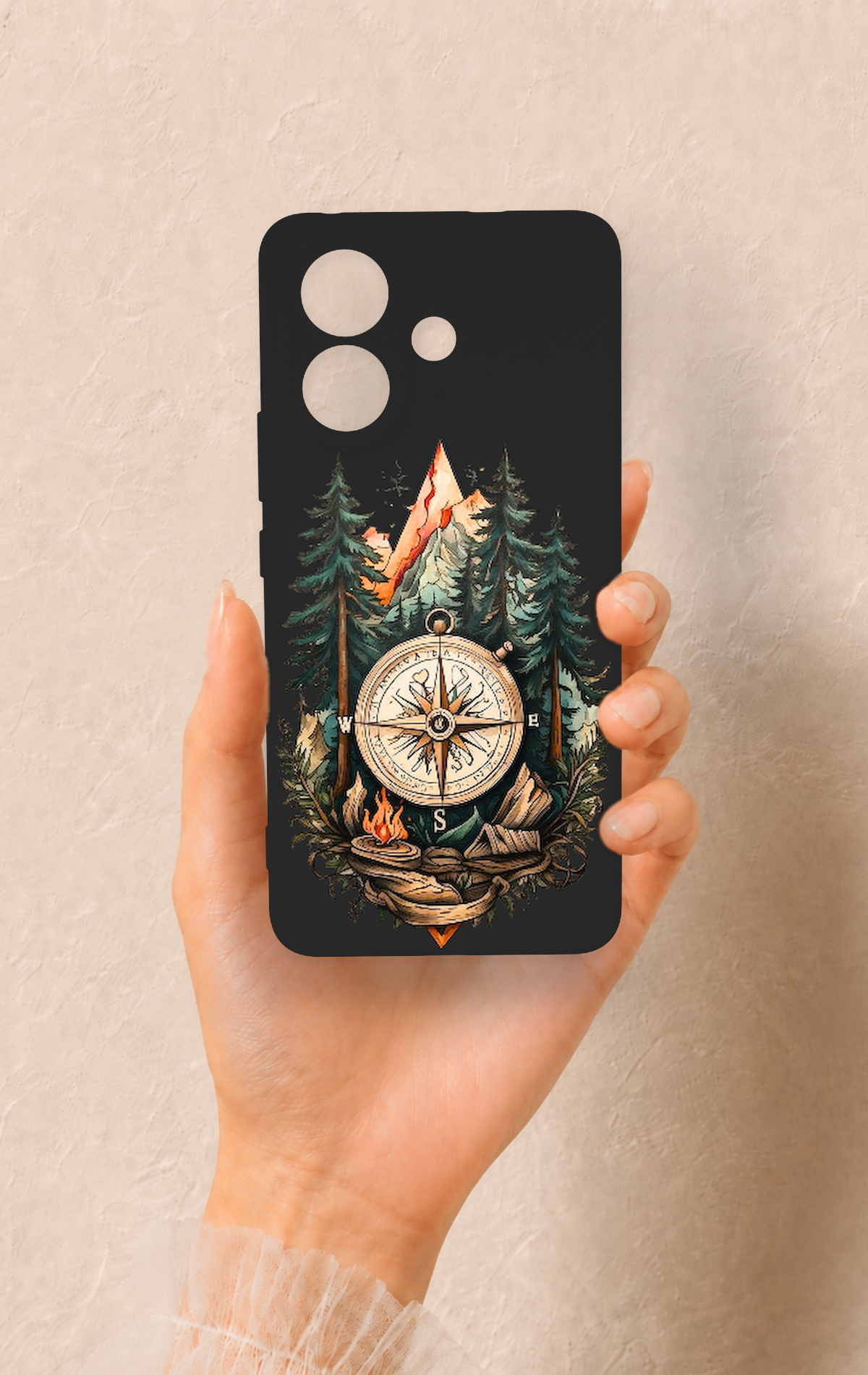 Vivo V60 Lite Uyumlu Pusula Orman Desenli Silikon Kılıf