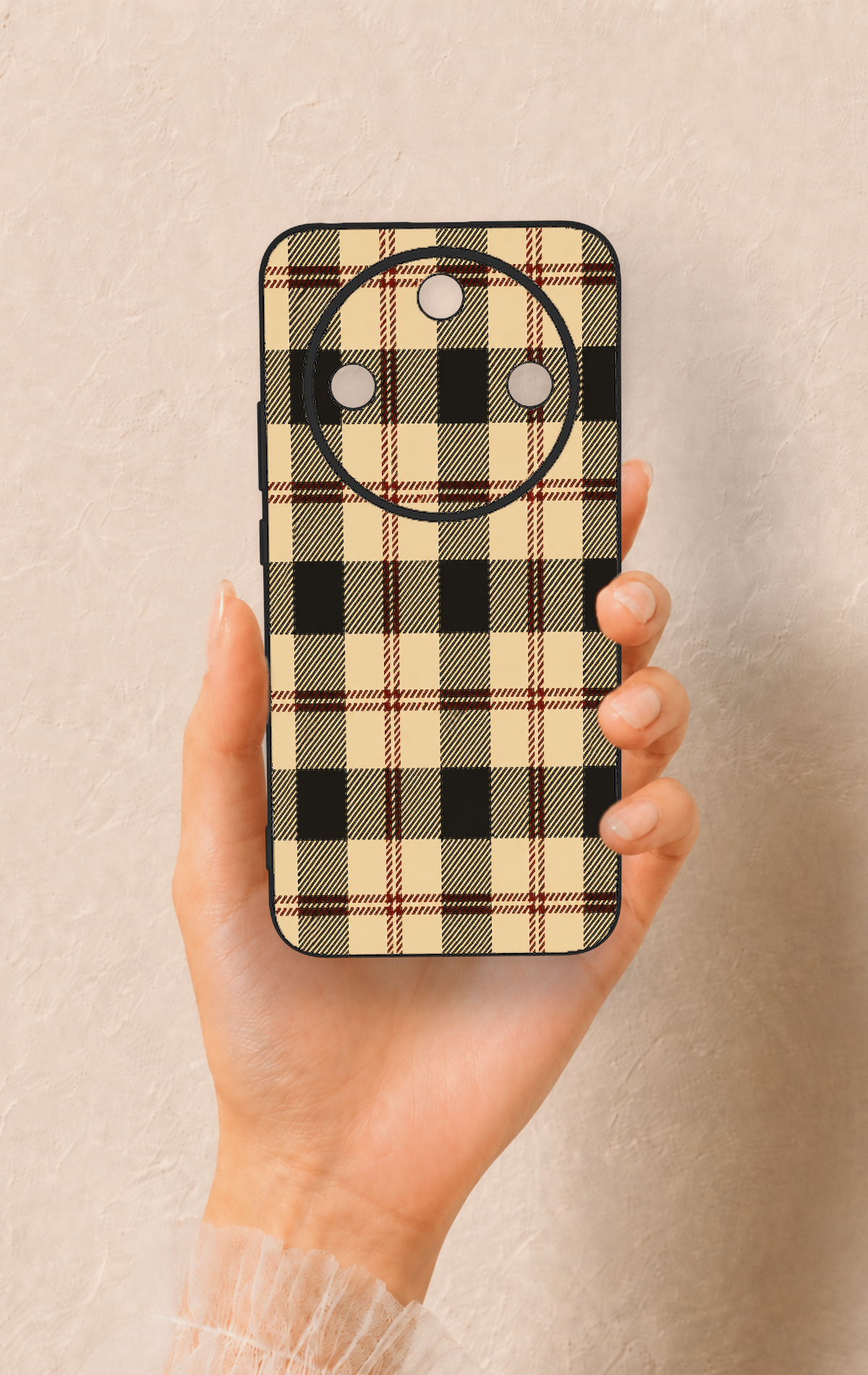 Honor Magic 8 Lite Uyumlu Krem Ekose Desenli Silikon Kılıf
