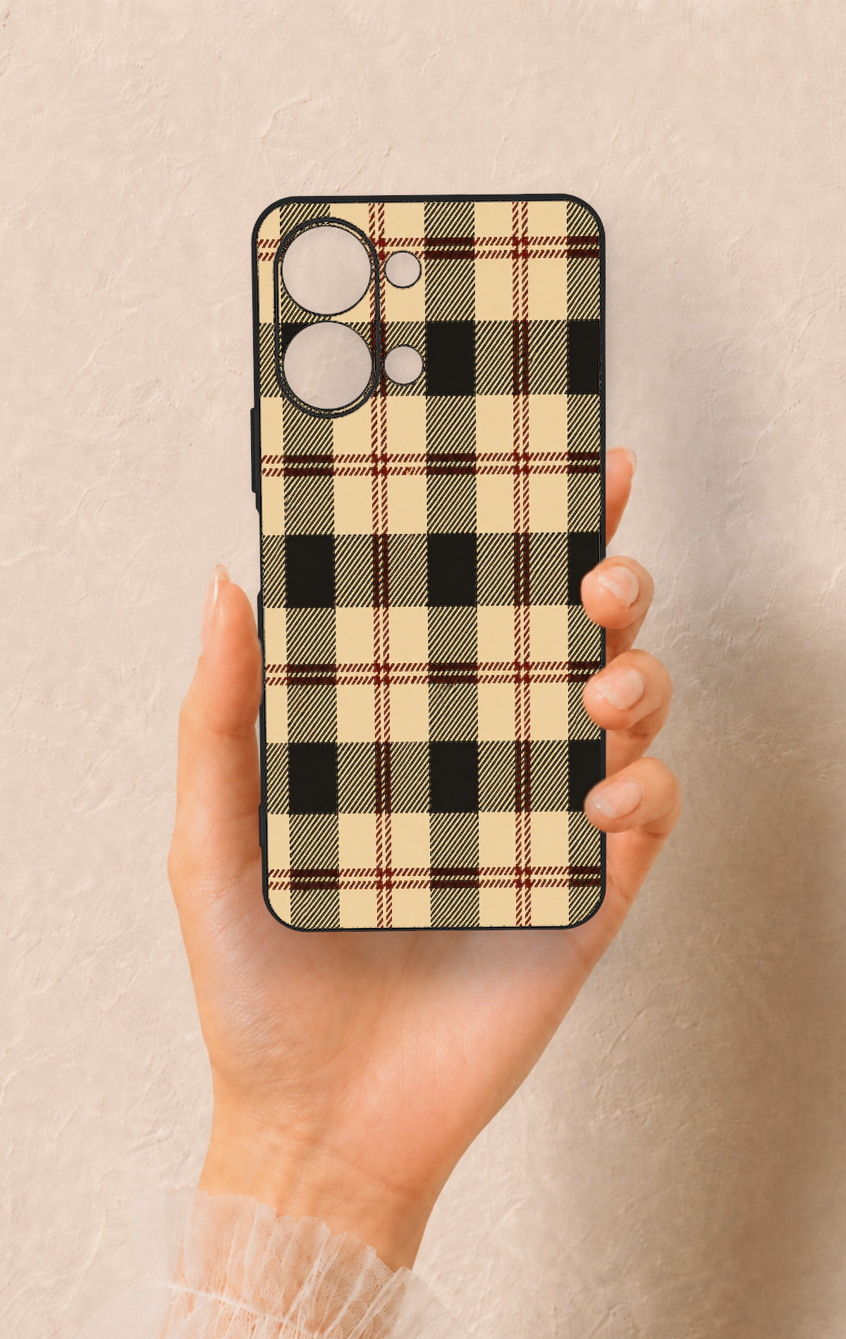 Vivo Y05 4G Uyumlu Krem Ekose Desenli Silikon Kılıf