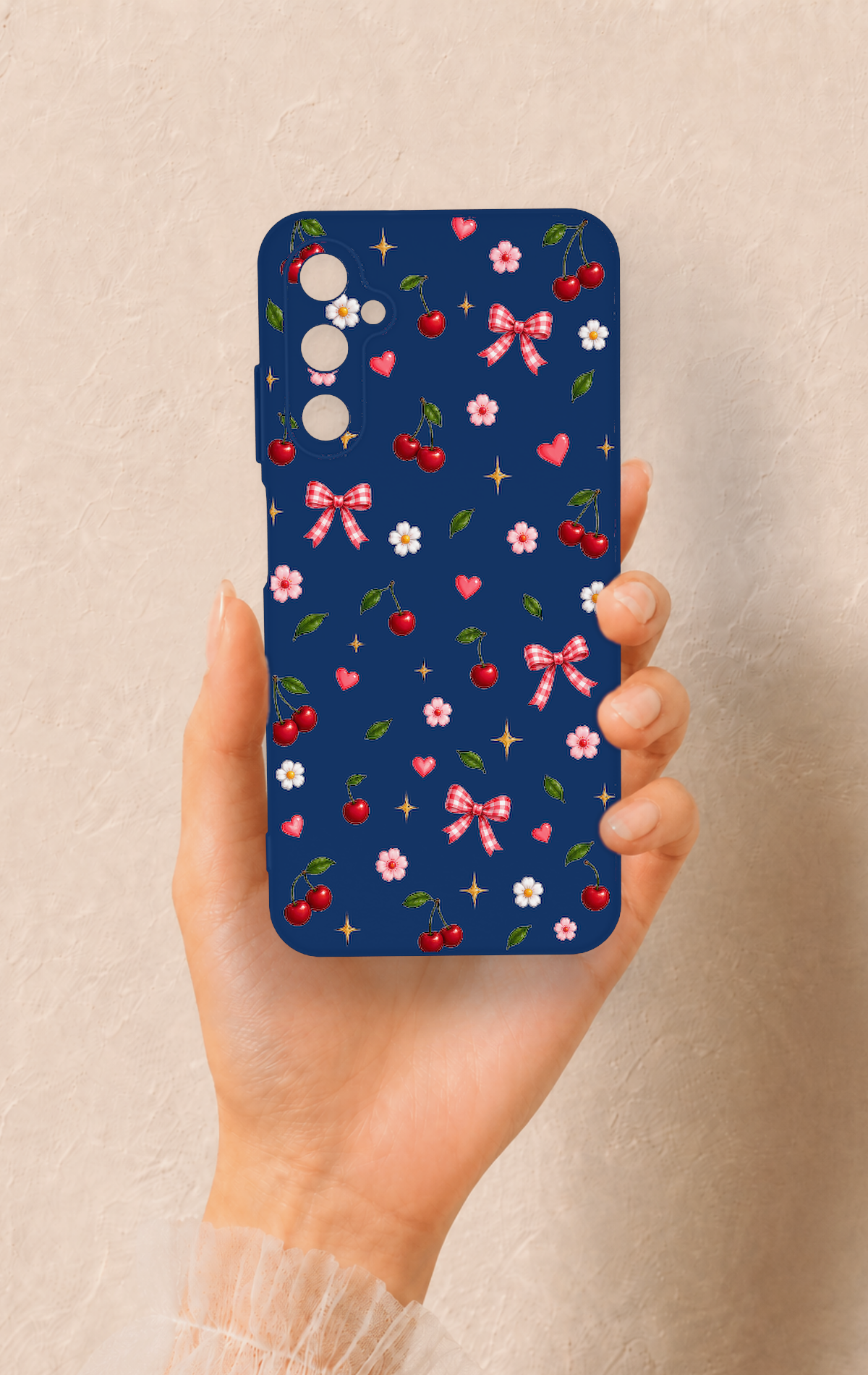 Samsung A05s Uyumlu Çiçek Kiraz Fiyonk Desenli Silikon Kılıf