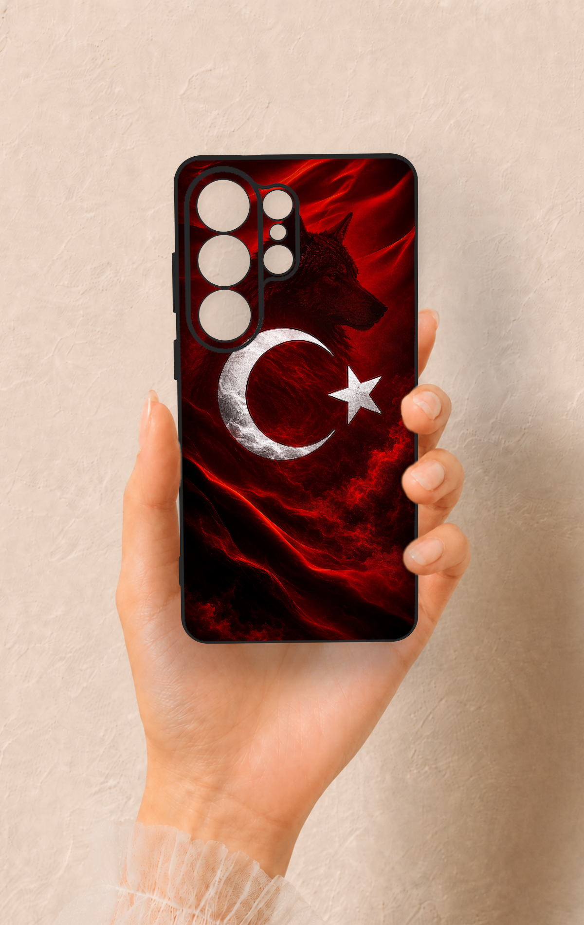 Samsung S26 Ultra Uyumlu Kurt Türk Bayrağı Desenli Silikon Kılıf