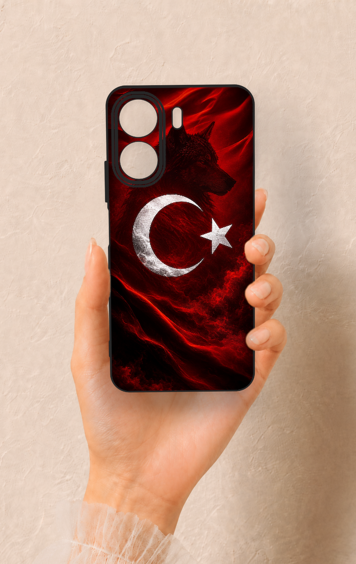 Redmi 13C Uyumlu Kurt Türk Bayrağı Desenli Silikon Kılıf