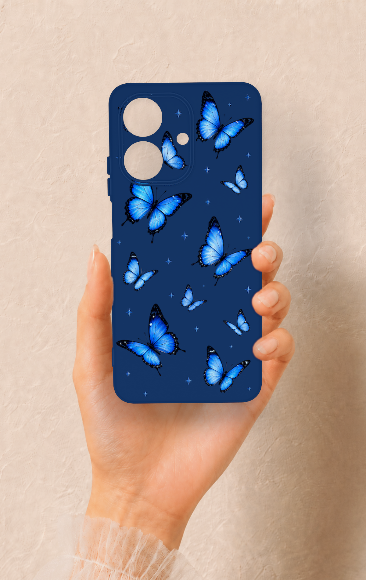 Realme Note 60 Uyumlu Parlak Mavi Kelebek Desenli Silikon Kılıf