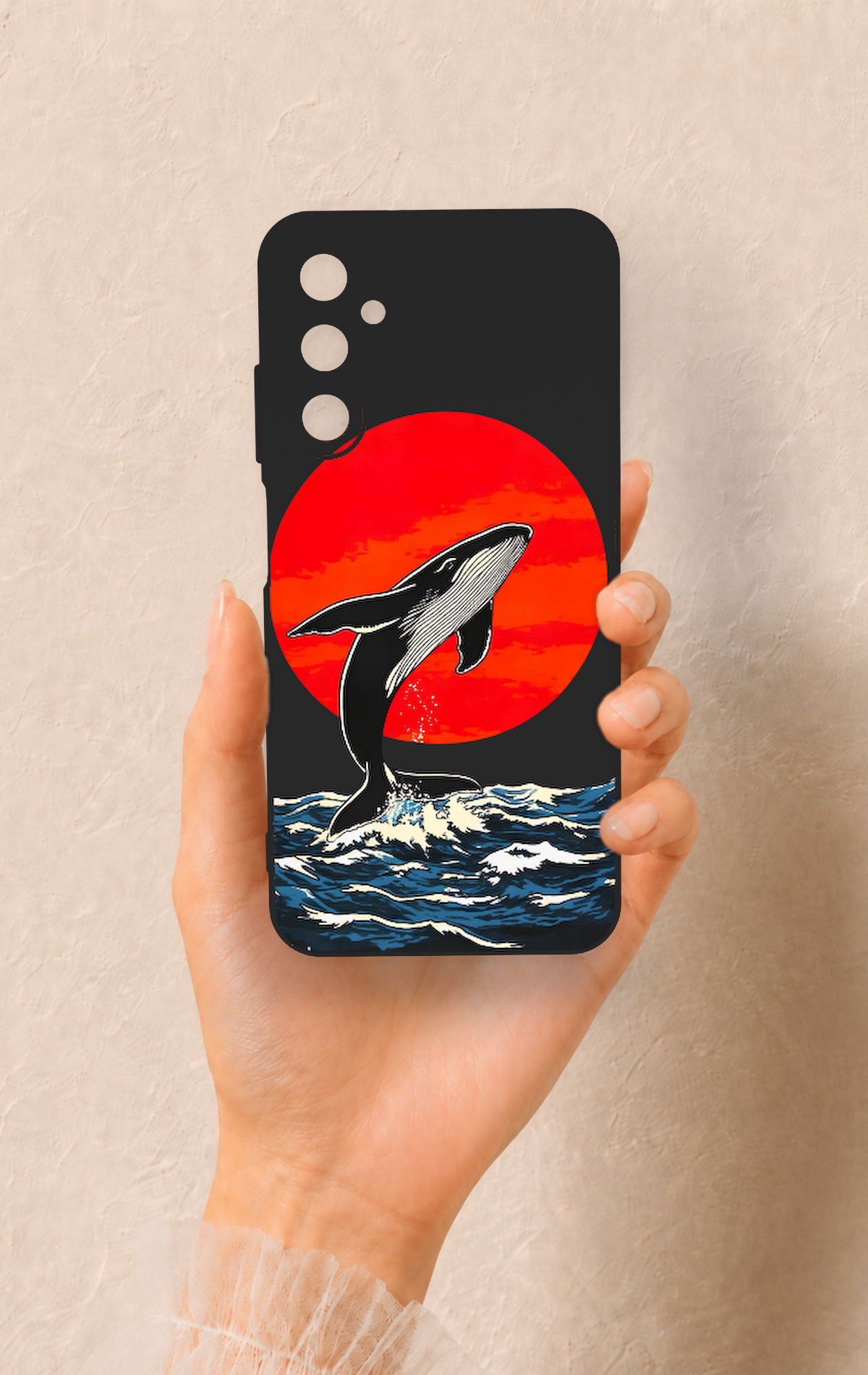 Samsung A05s Uyumlu Kırmızı Güneş Balina Desenli Silikon Kılıf