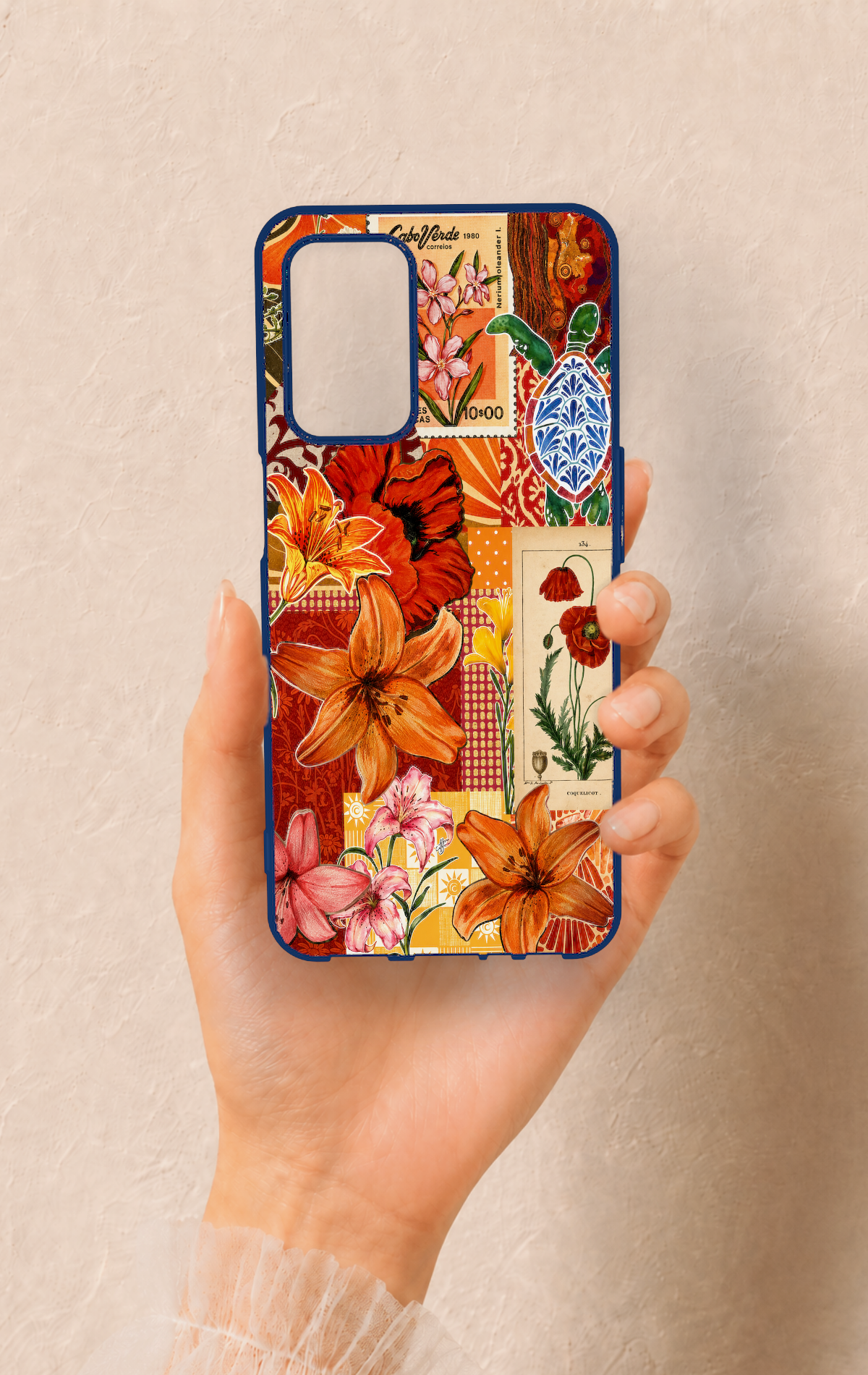 Oppo A55 Uyumlu Turuncu Zambak Desenli Silikon Kılıf