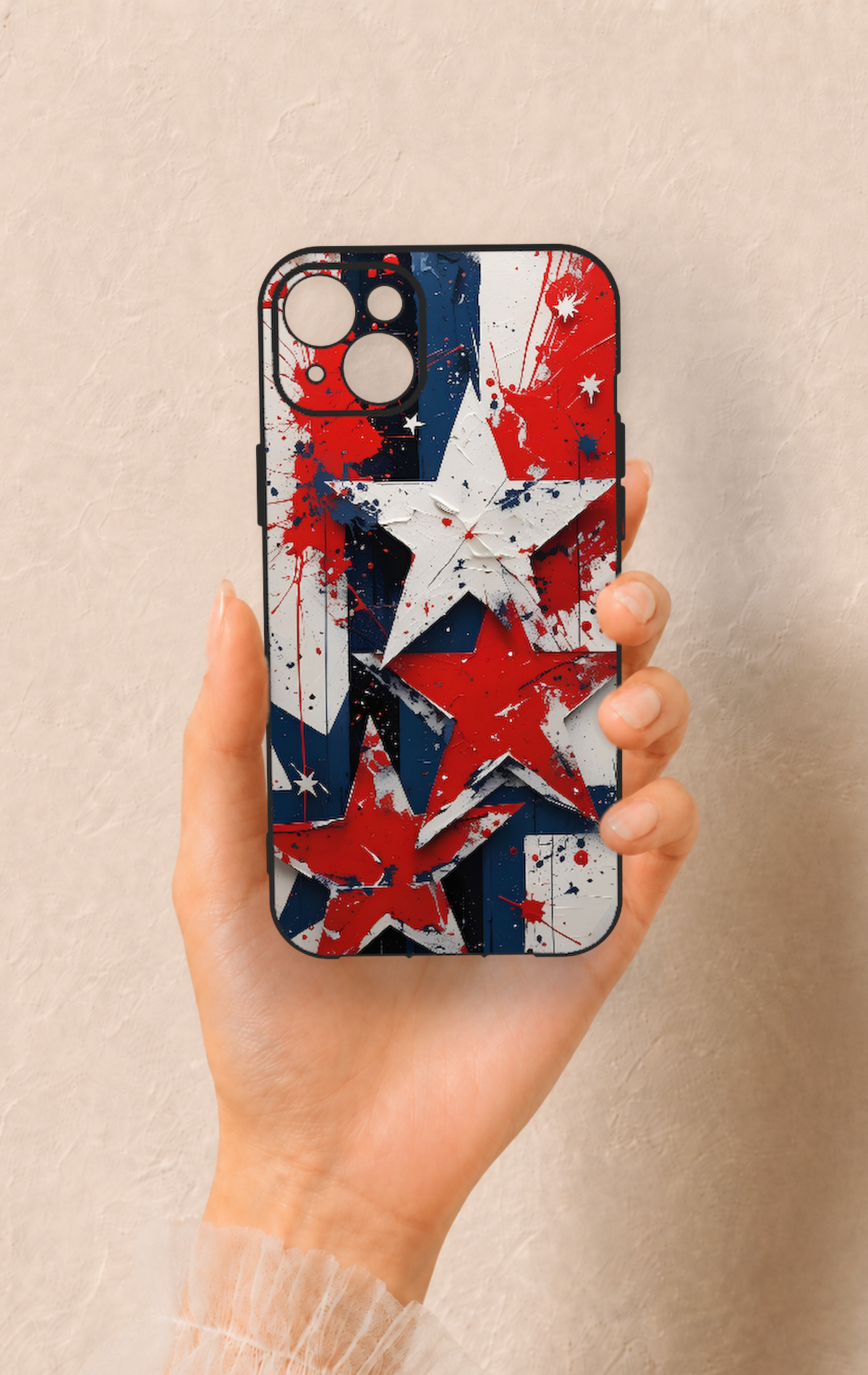 iPhone 14 Plus/15 Plus Uyumlu Star Flag Desenli Silikon Kılıf