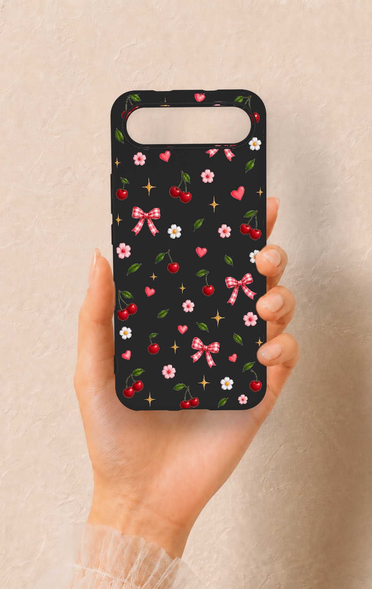 Tecno Spark Slim Uyumlu Papatya Kiraz Fiyonk Desenli Silikon Kılıf