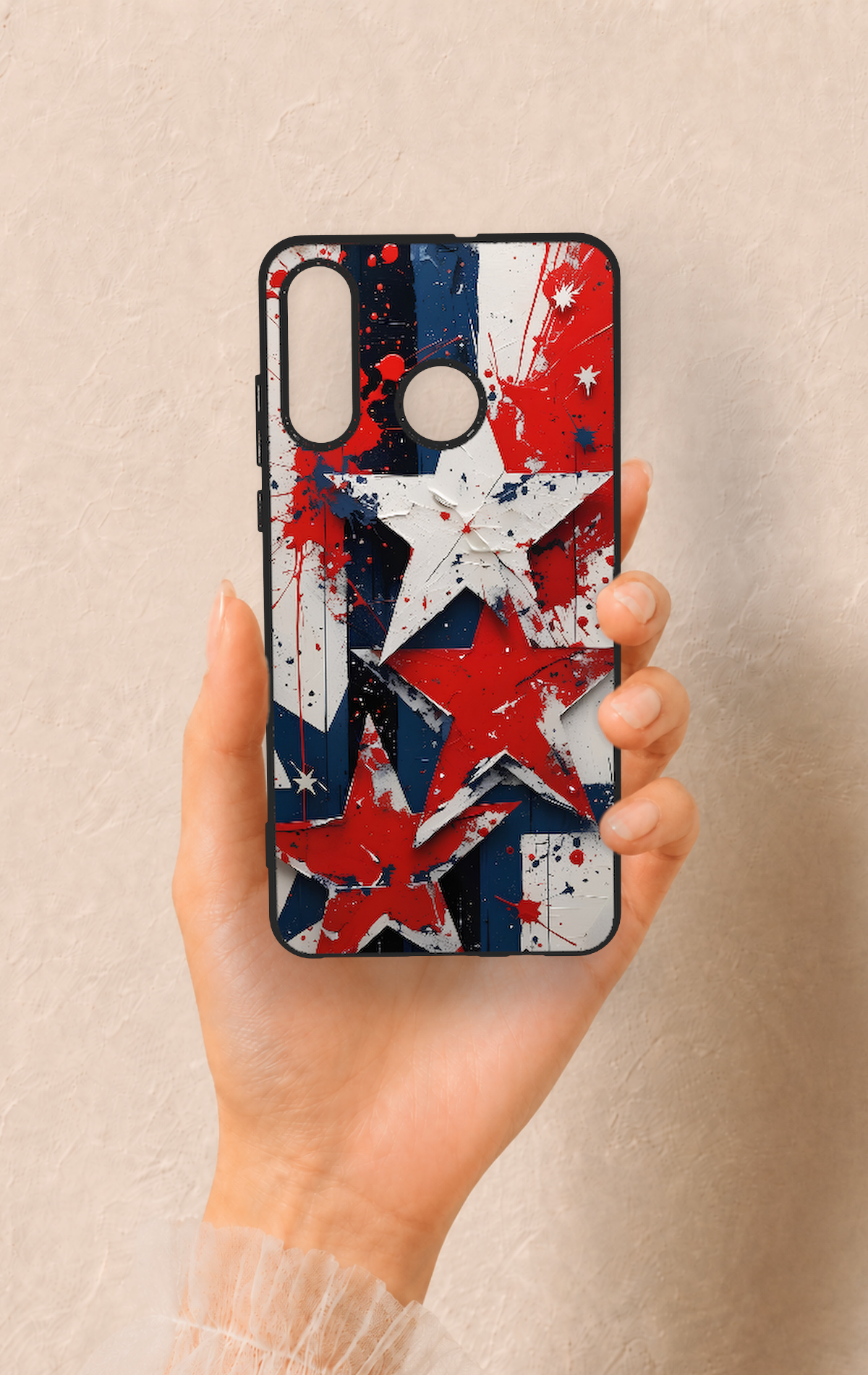 Huawei P30 Lite Uyumlu Star Flag Desenli Silikon Kılıf