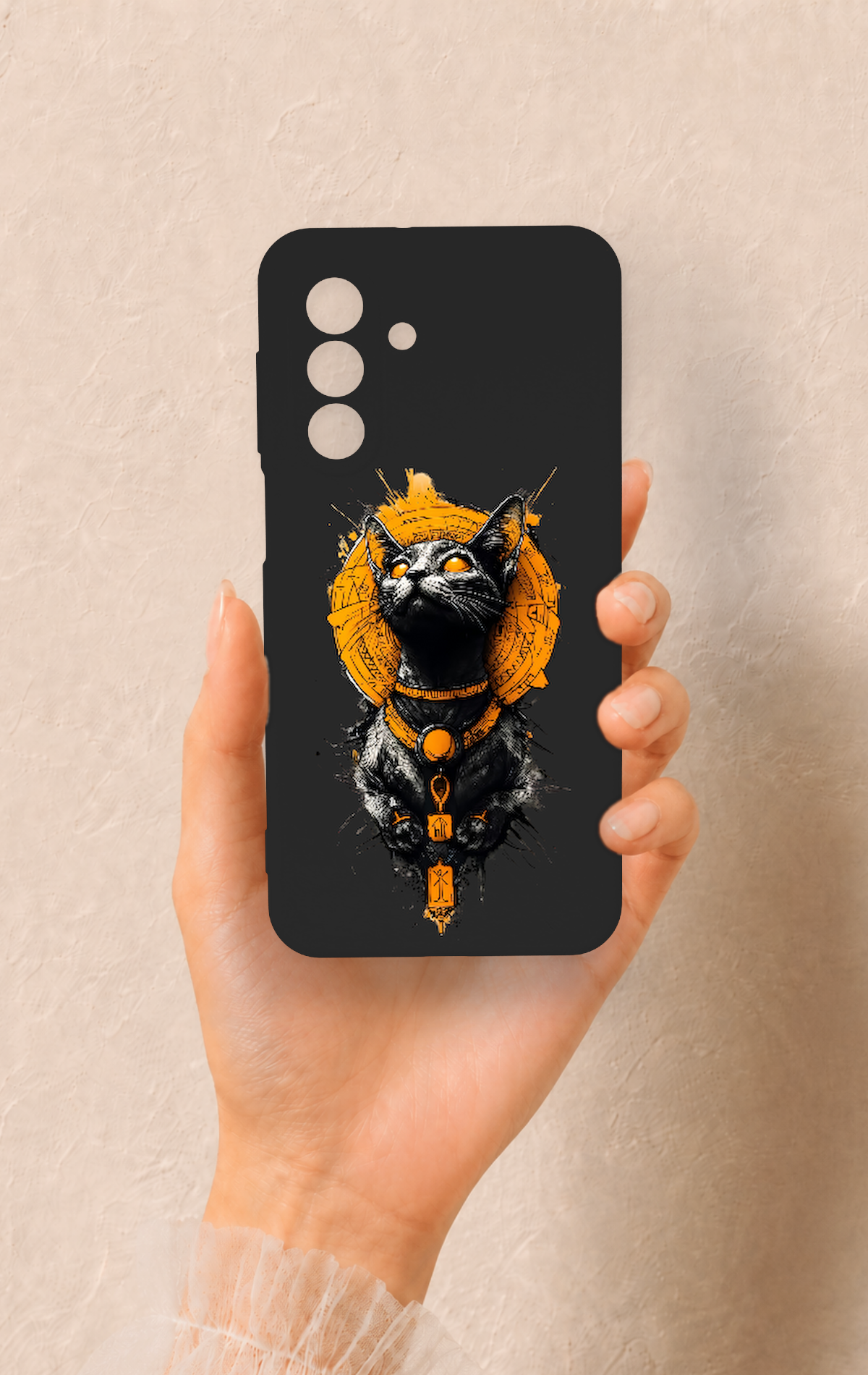Samsung A17 Uyumlu Mısırlı Kedi Tanrısı Desenli Silikon Kılıf