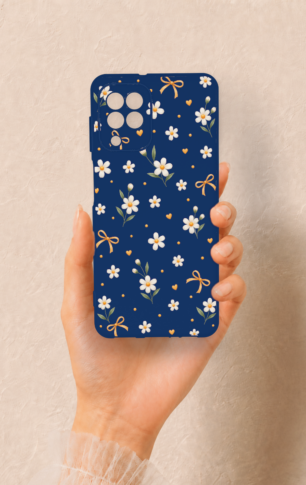 Samsung A22 Uyumlu Papatya Fiyonk Desenli Silikon Kılıf