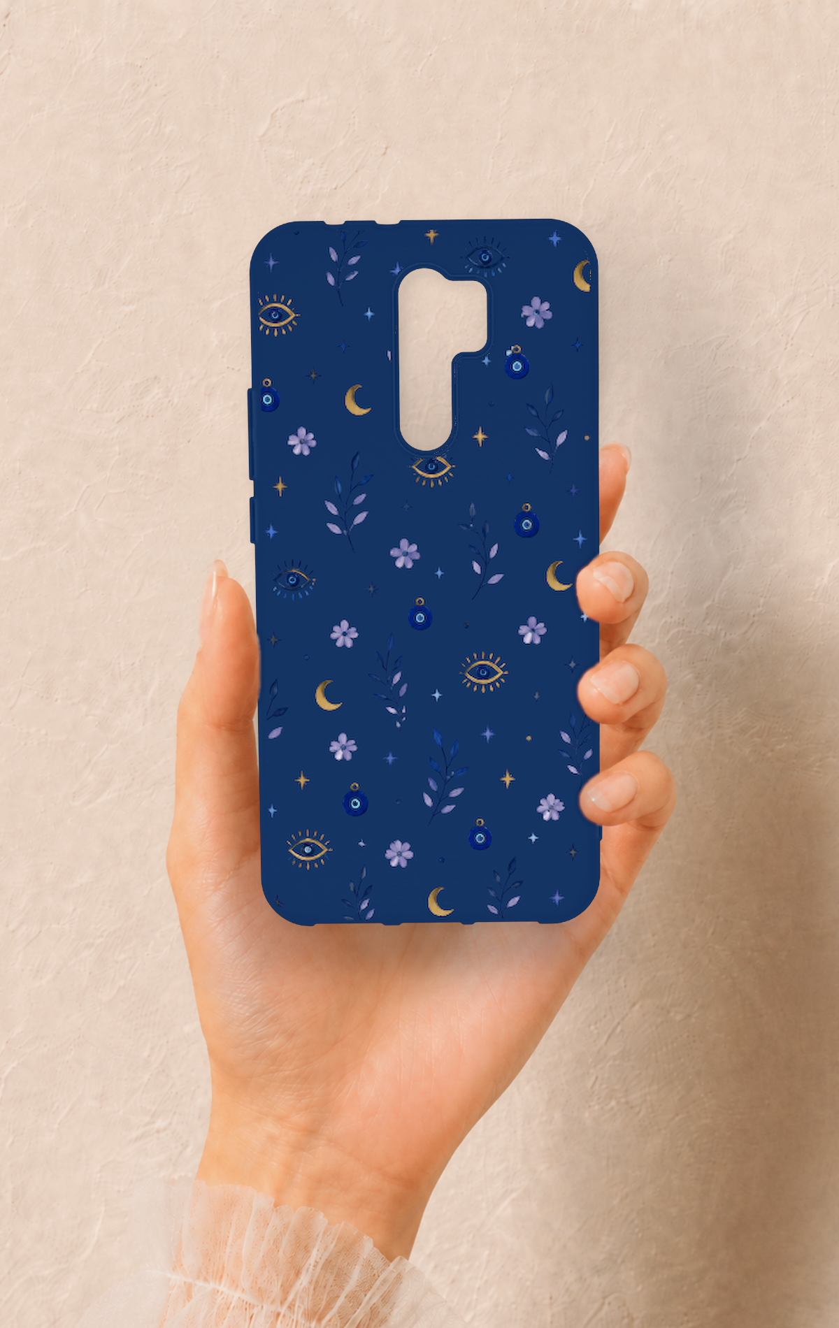 Redmi 9 Uyumlu Mavi Nazar Papatya Desenli Silikon Kılıf