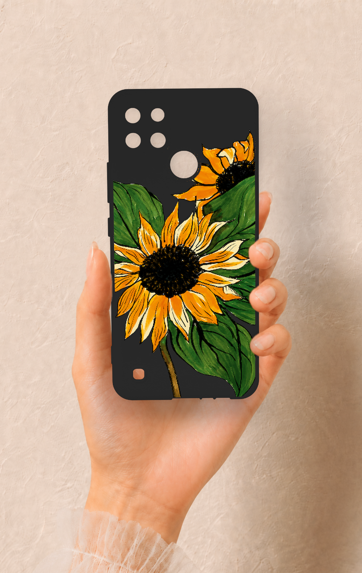 Realme C21Y Uyumlu Ay Çiçeği Desenli Silikon Kılıf
