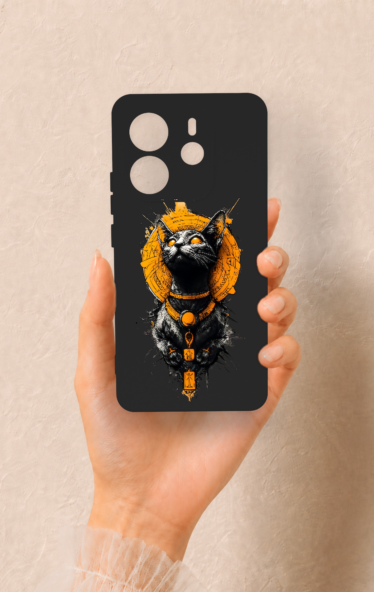 Redmi Note 14 4G Uyumlu Mısırlı Kedi Tanrısı Desenli Silikon Kılıf
