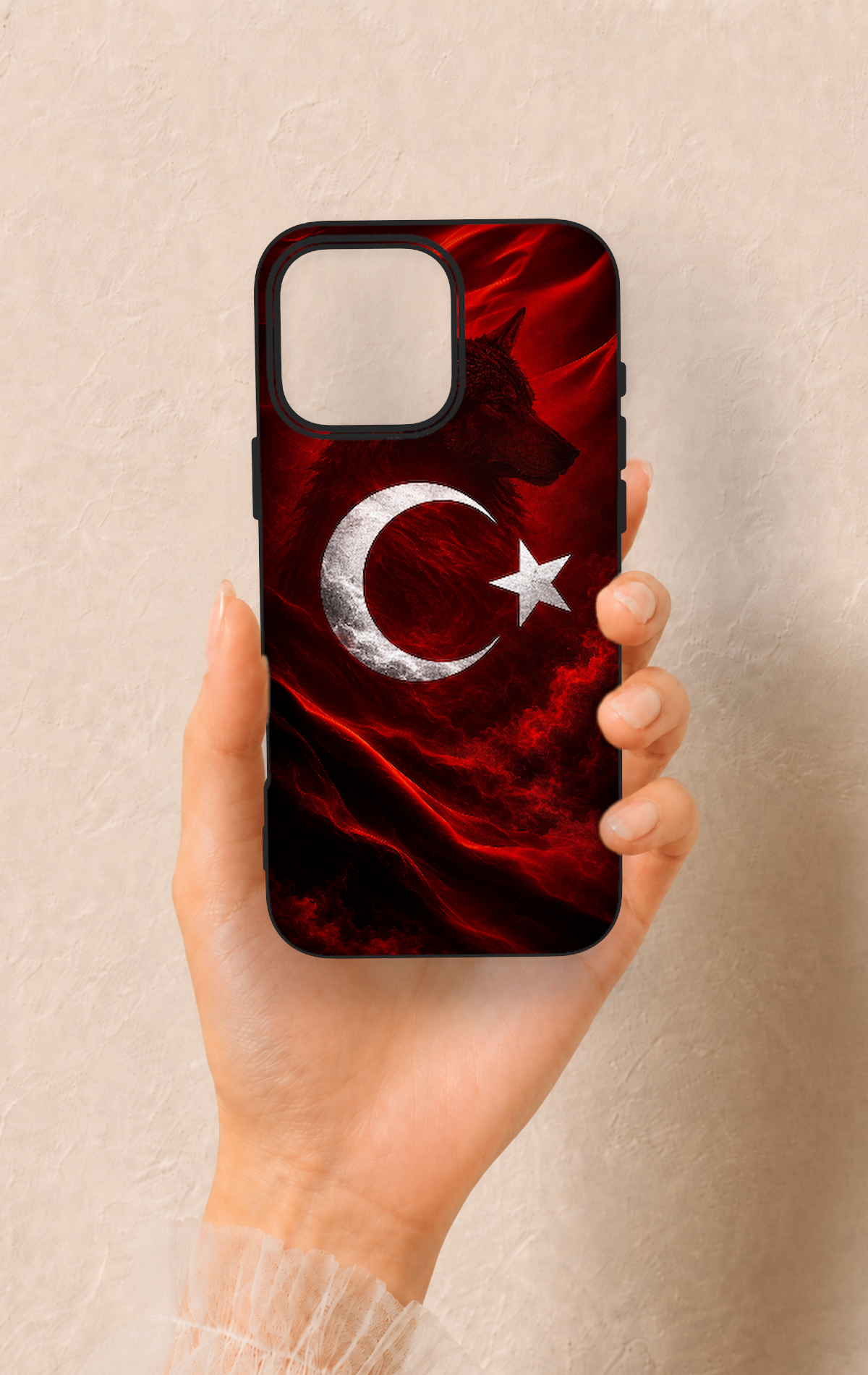 iPhone 16 Pro Max Uyumlu Kurt Türk Bayrağı Desenli Silikon Kılıf