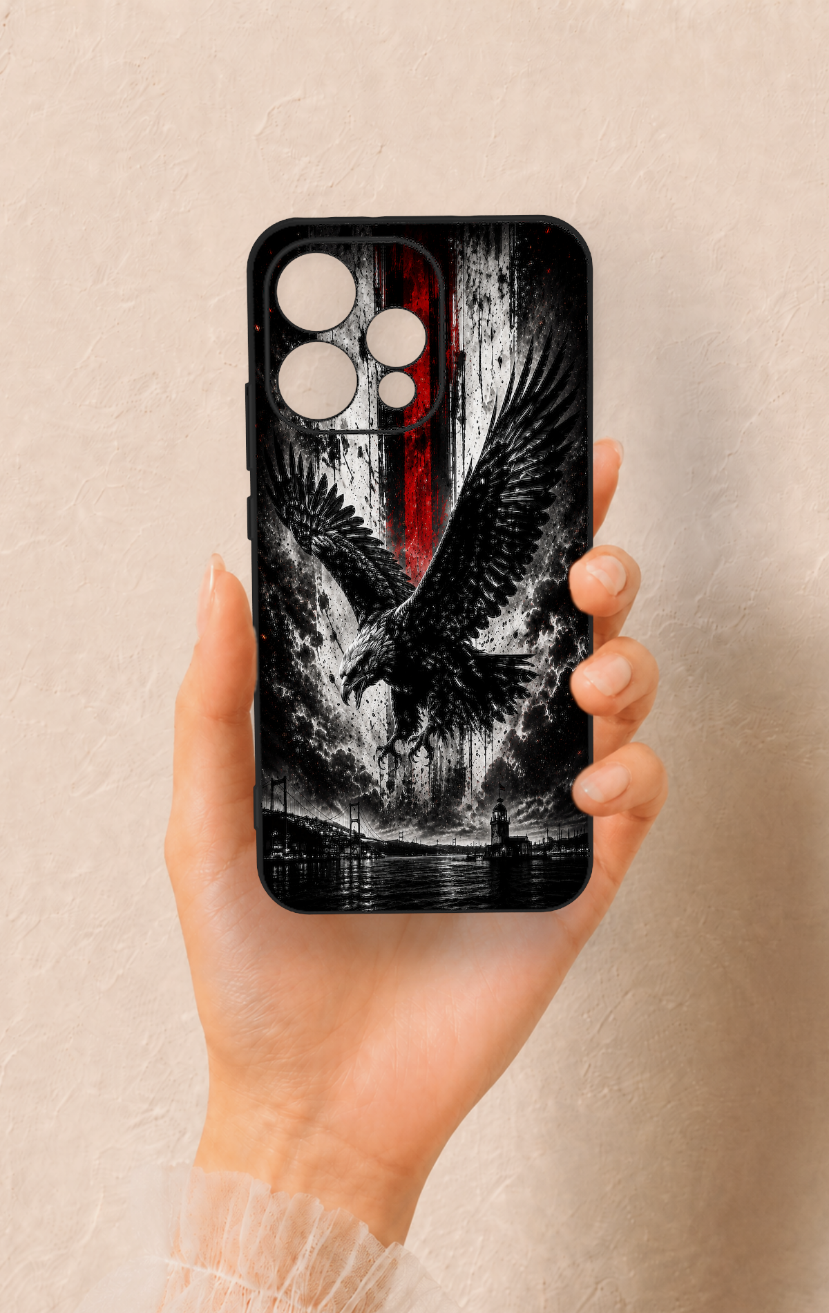 Oppo Reno 15 5G Uyumlu Kara Kartal Desenli Silikon Kılıf