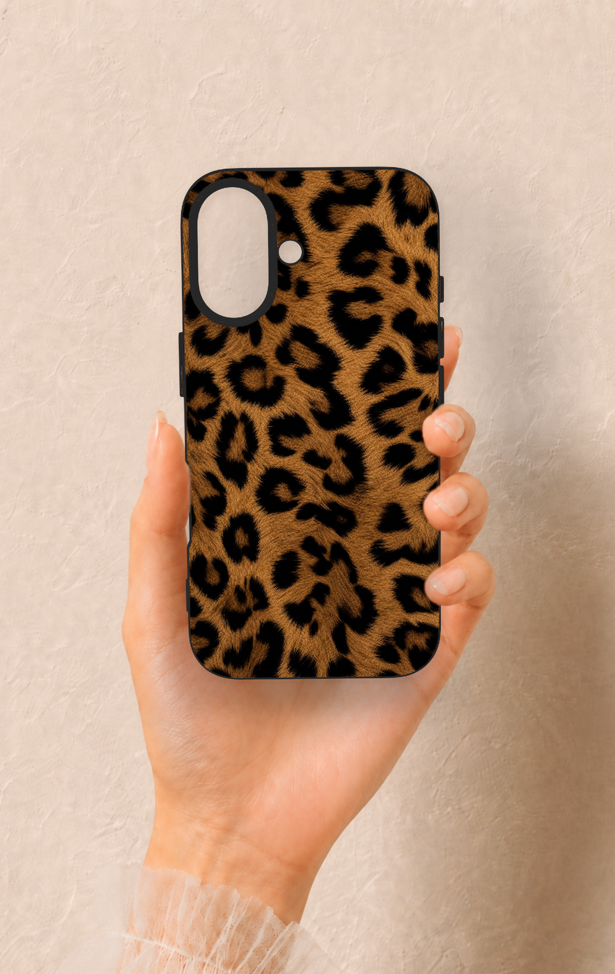 iPhone 16 Uyumlu Koyu Leopar Deri Desenli Silikon Kılıf