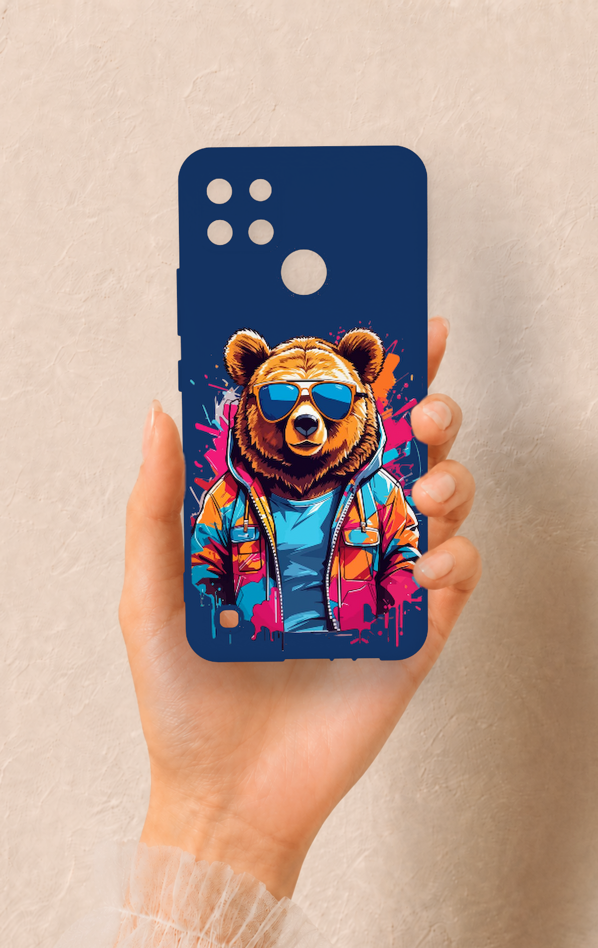 Realme C21Y Uyumlu Gözlüklü Ayı Desenli Silikon Kılıf