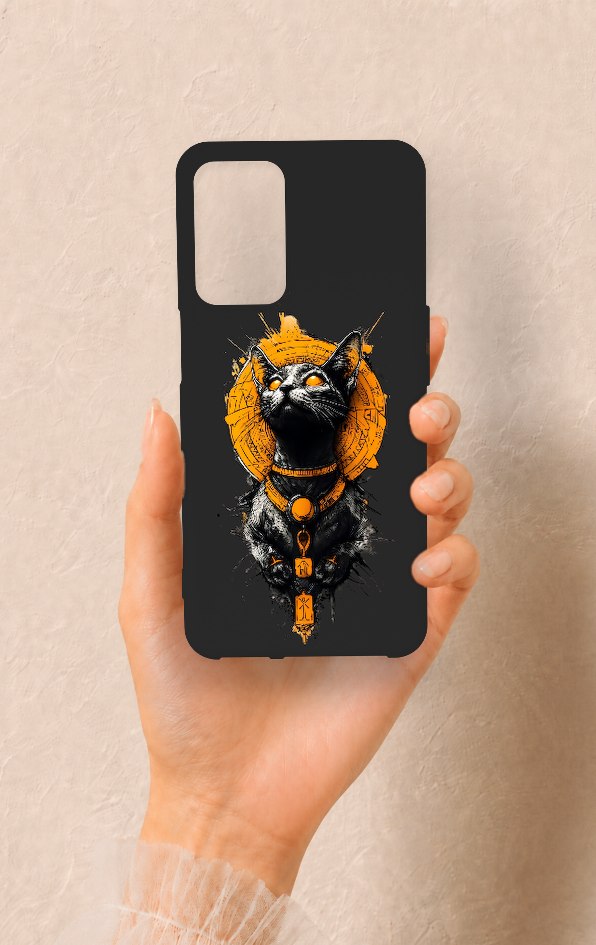 Oppo A16 Uyumlu Mısırlı Kedi Tanrısı Desenli Silikon Kılıf