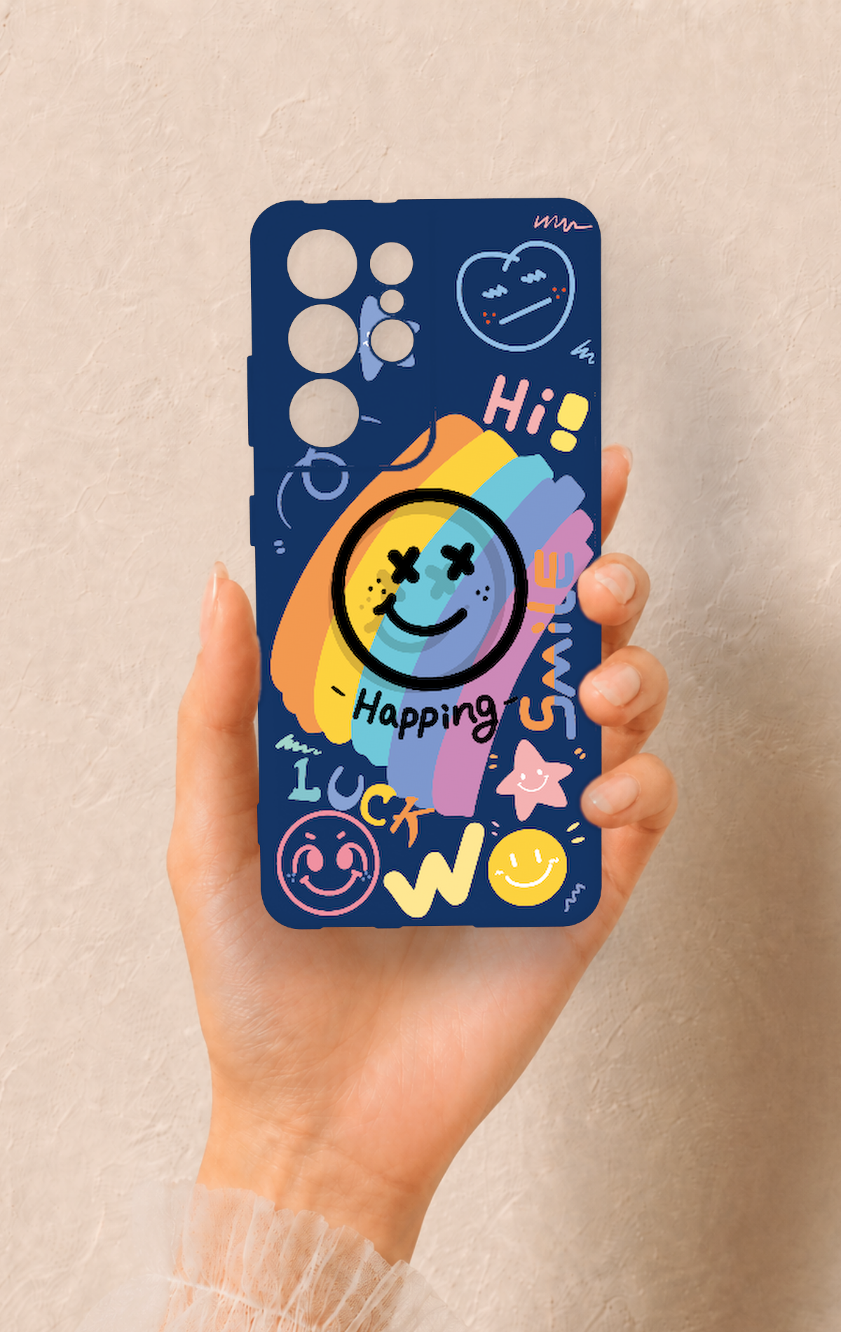Samsung S21 Ultra Uyumlu Happing Smile Desenli Silikon Kılıf