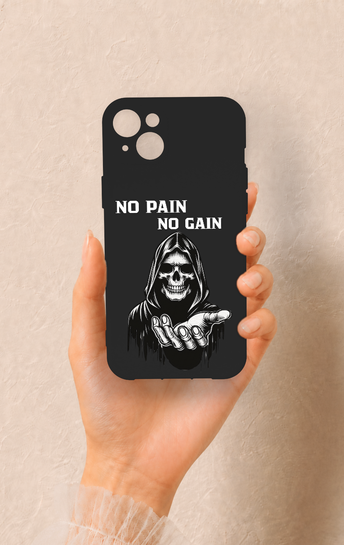 iPhone 14 Plus/15 Plus Uyumlu No Pain No Gain Desenli Silikon Kılıf
