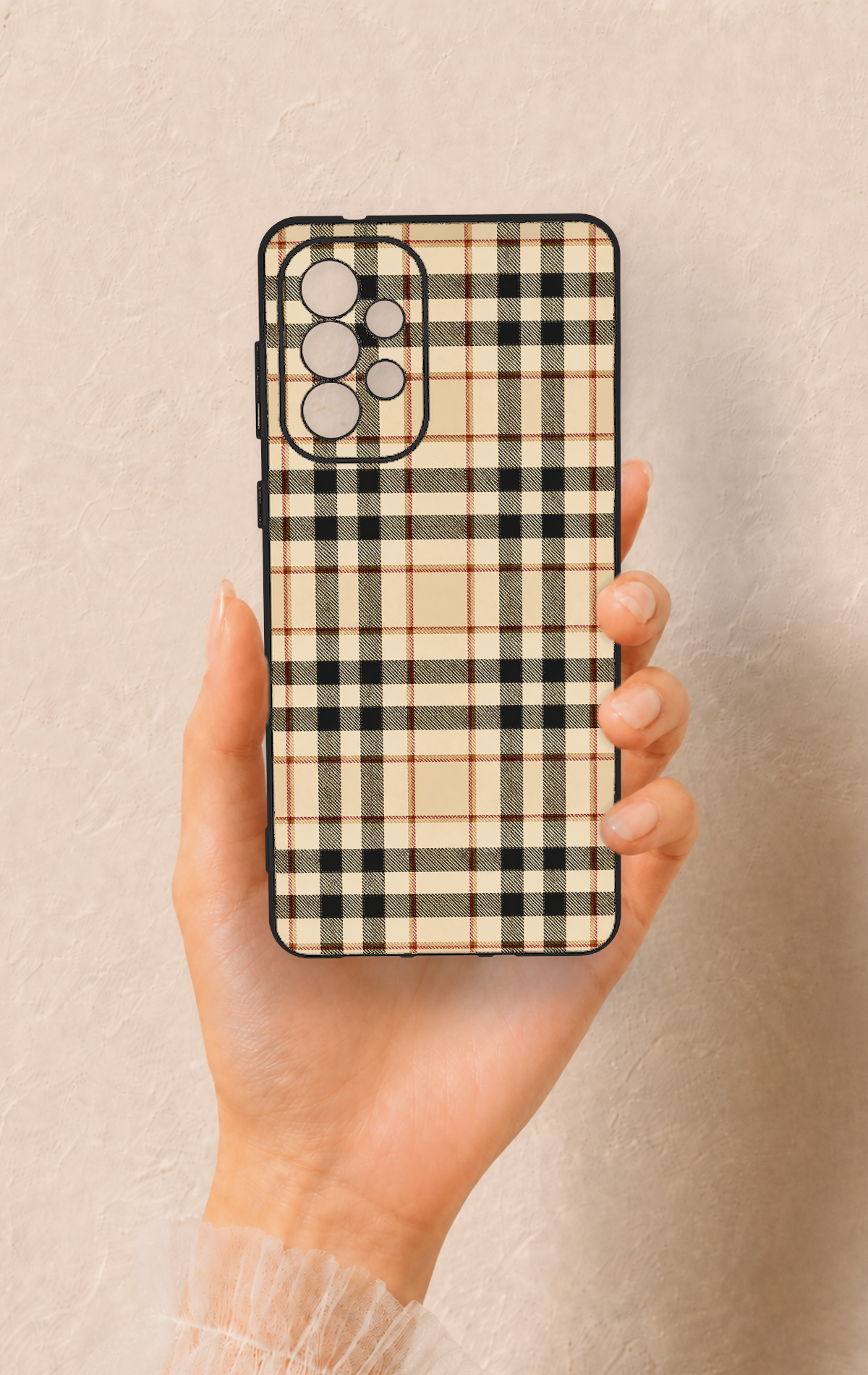 Samsung-A73 Uyumlu Karamel Siyah Ekose Desenli Silikon Kılıf