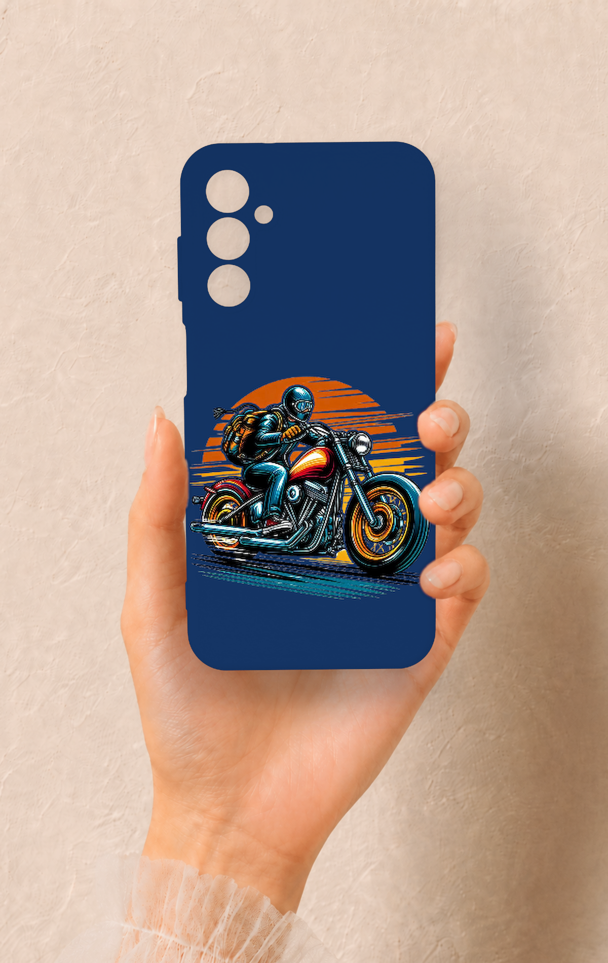 Samsung M14 Uyumlu Moto Rider Desenli Silikon Kılıf
