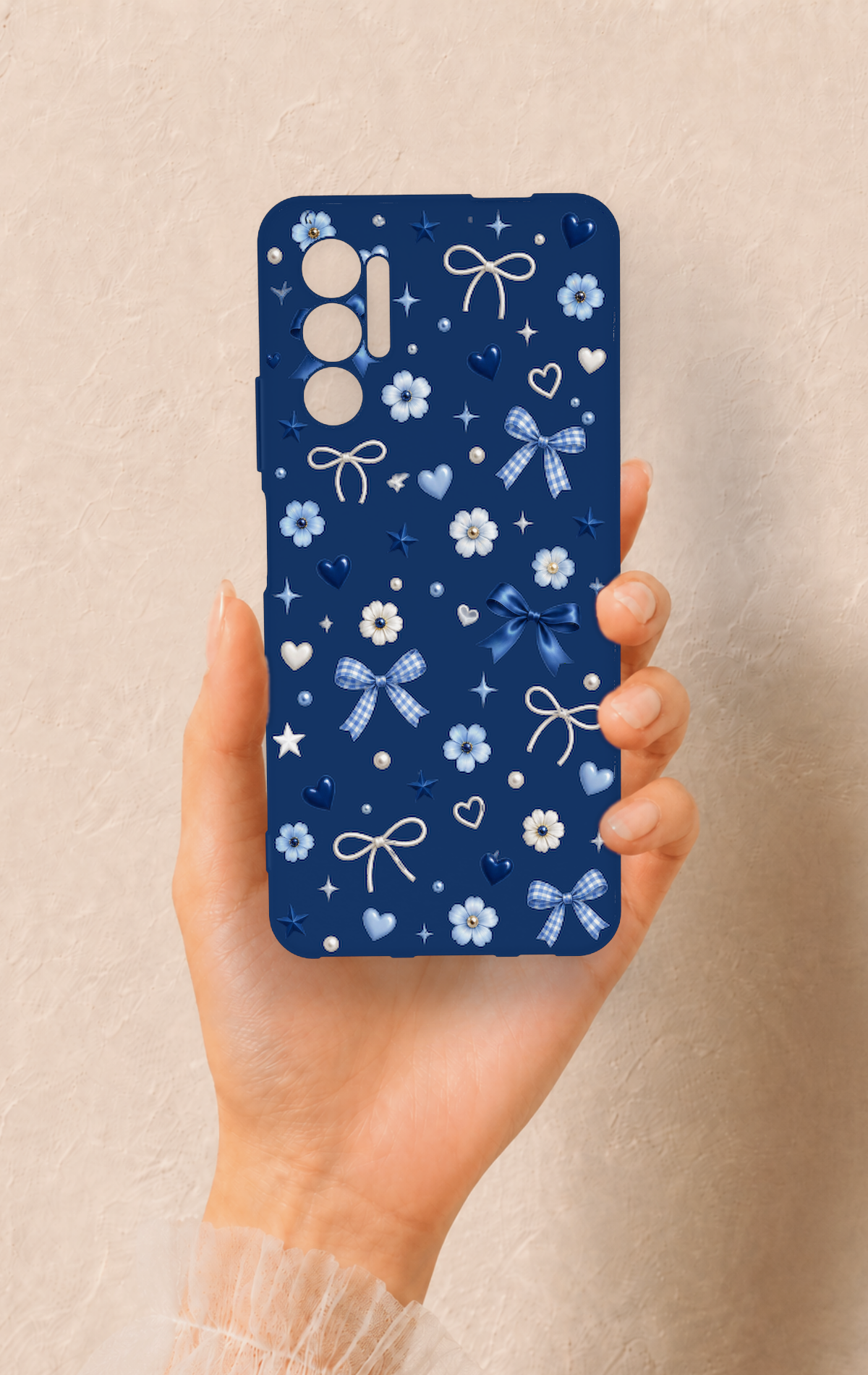 Tecno Pova 3 Uyumlu Mavi Papatya Fiyonk Desenli Silikon Kılıf